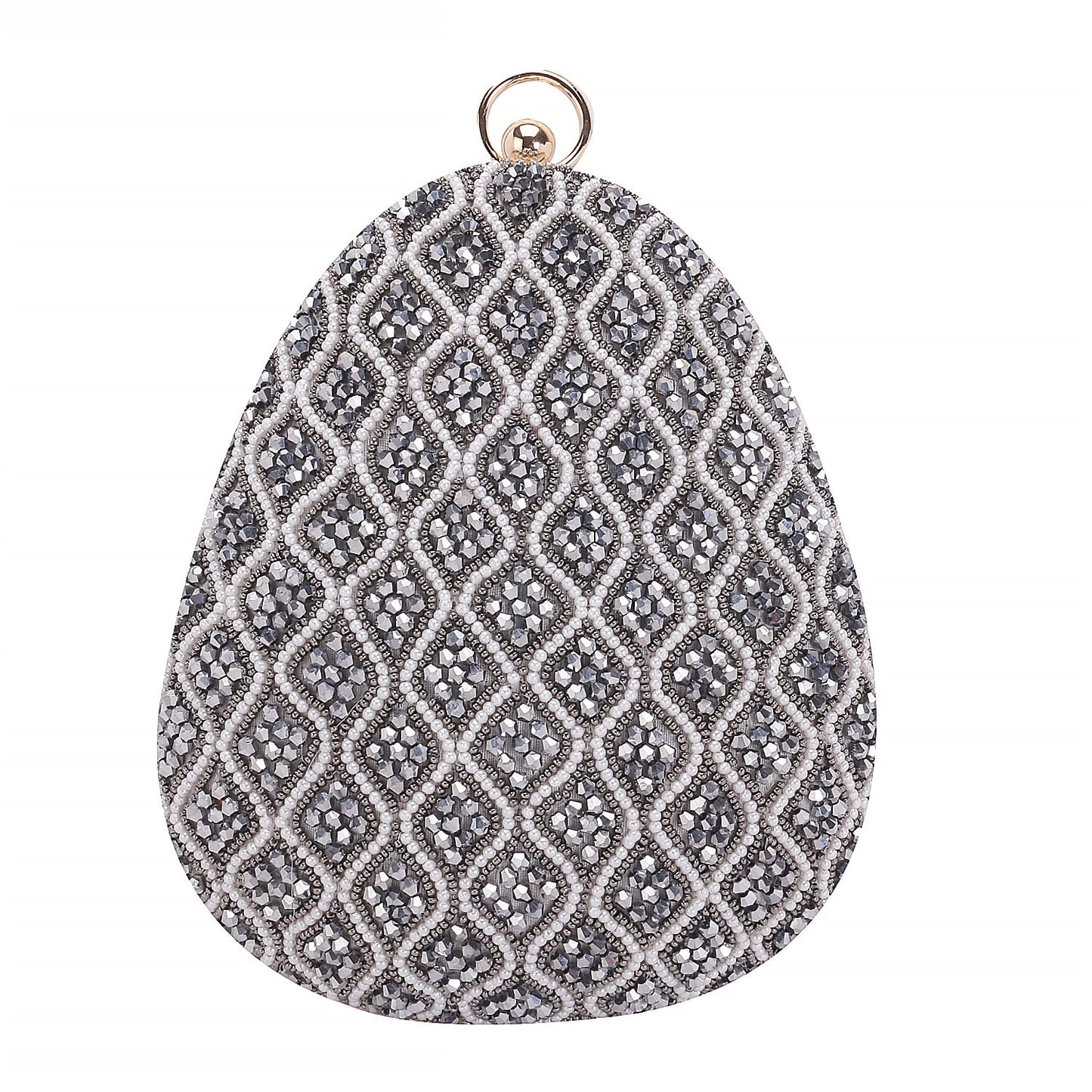 SWISNI Grey Elegant grey embroidered almond shape clutch II Women's Traditional Designer Clutch For Women & Girls II EMBROIDERED CLUTCHES