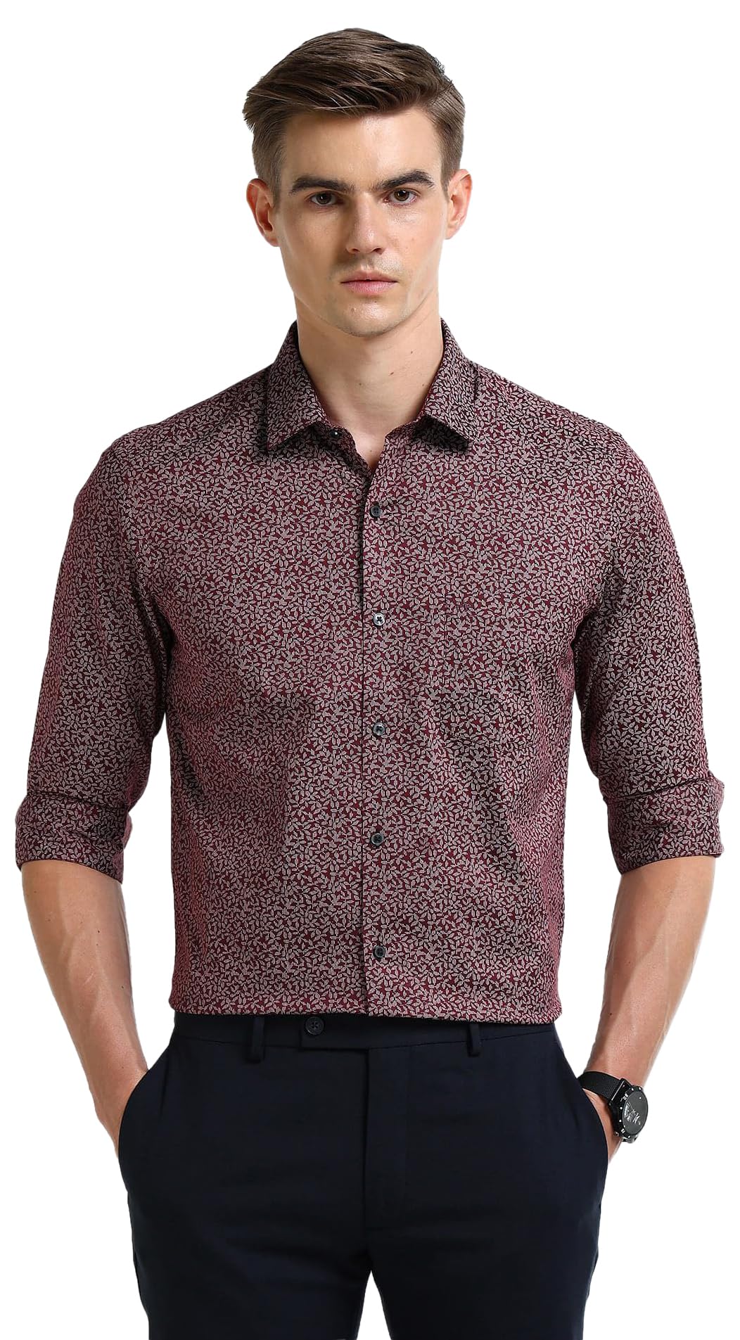 Arrow Men's Slim Fit Shirt (ARAEOSH1720_Maroon