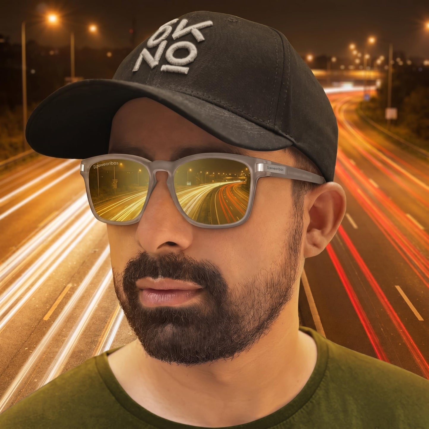 OKNO Eyewearlabs Sunglasses For Men & Women | Polarized Night Driving Yellow Full Rim Square Branded Stylish Spectacles | 100% UV Protection Shades | Cricket Sports Cycling Driving | Medium | Cypher