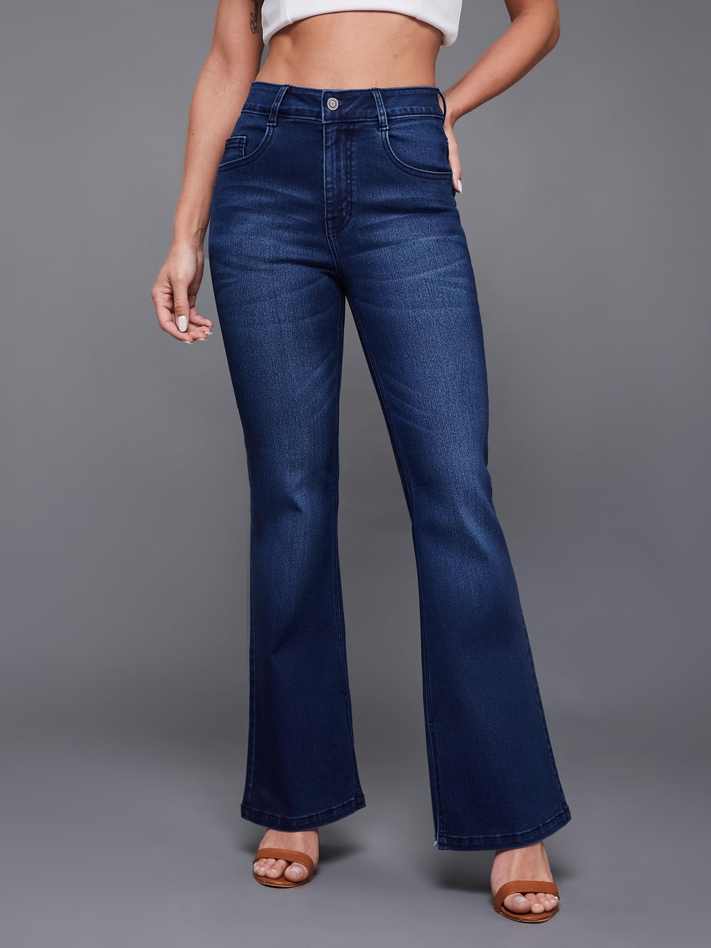 Miss Chase Women's High-Rise Regular-Length Stretchable Bootcut Denim Jeans (MCSS24DEN79-03-319-38, Midnight Blue, 38)