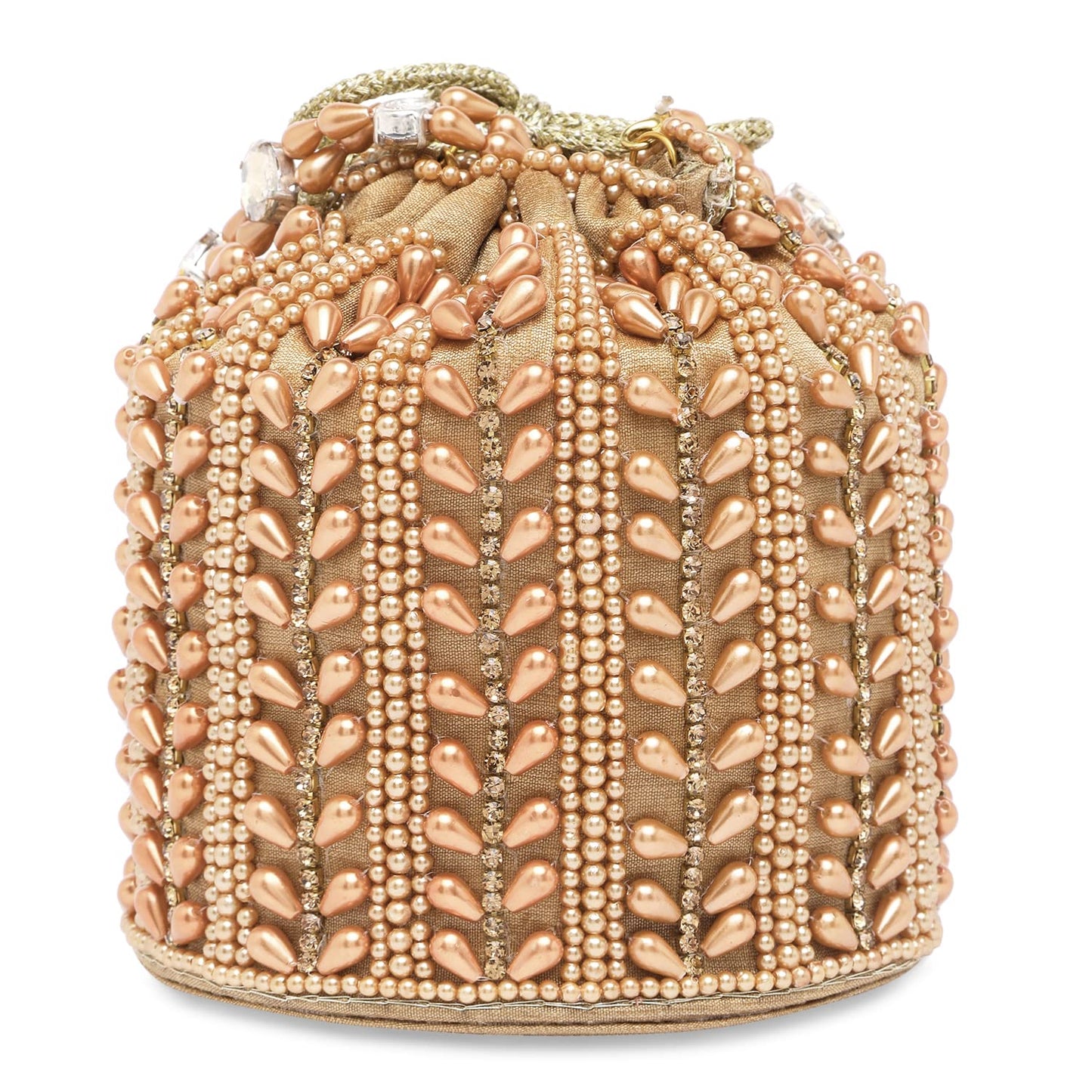 Peora Rose Gold Potli Bags for Women Evening Bag Clutch Ethnic Bride Purse with Drawstring(P36C)