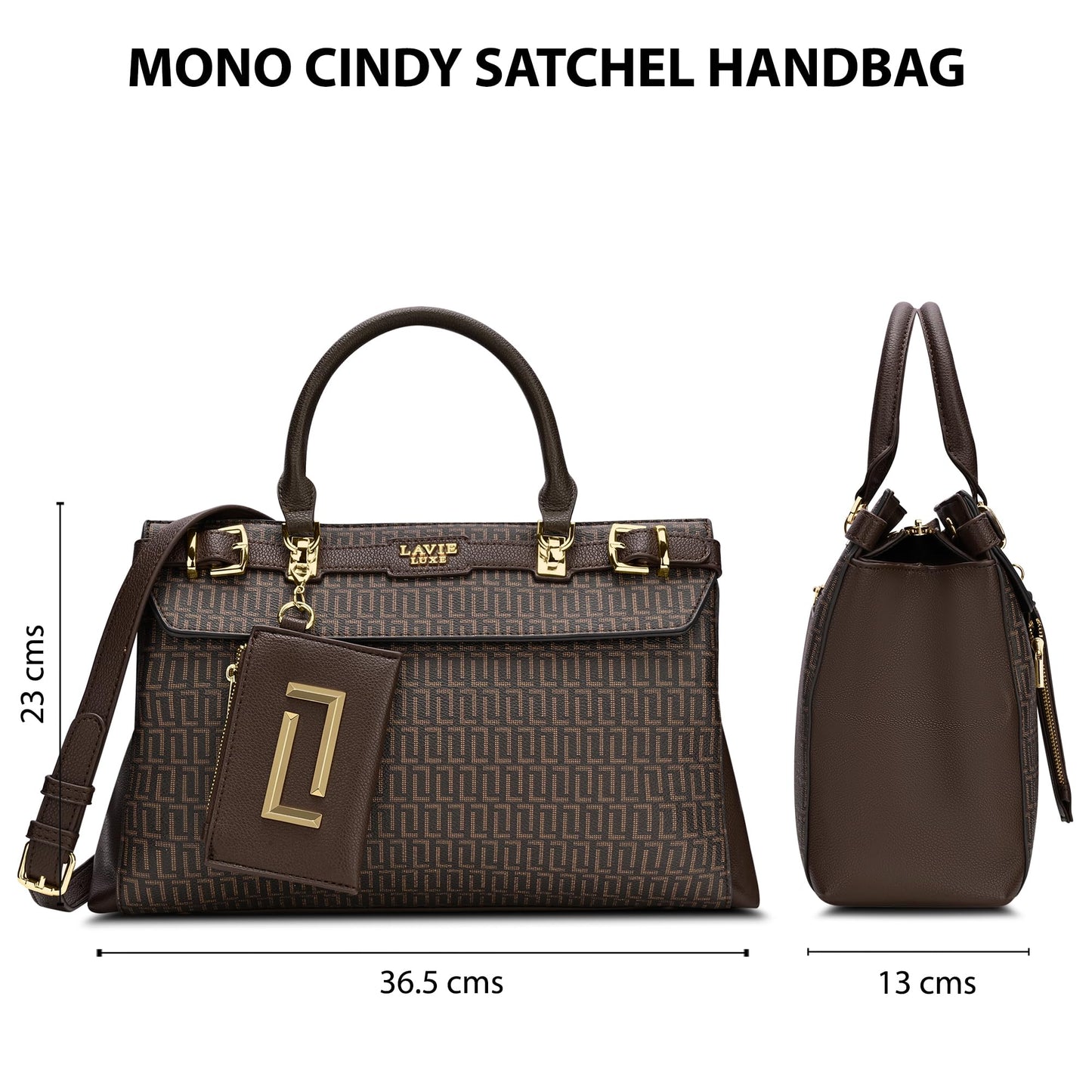 Lavie Luxe Women's Monogram Cindy Horizontal Satchel Bag | Satchel Handbag For Work | Ladies Purse | Stylish Shoulder Bag | Gift For Women