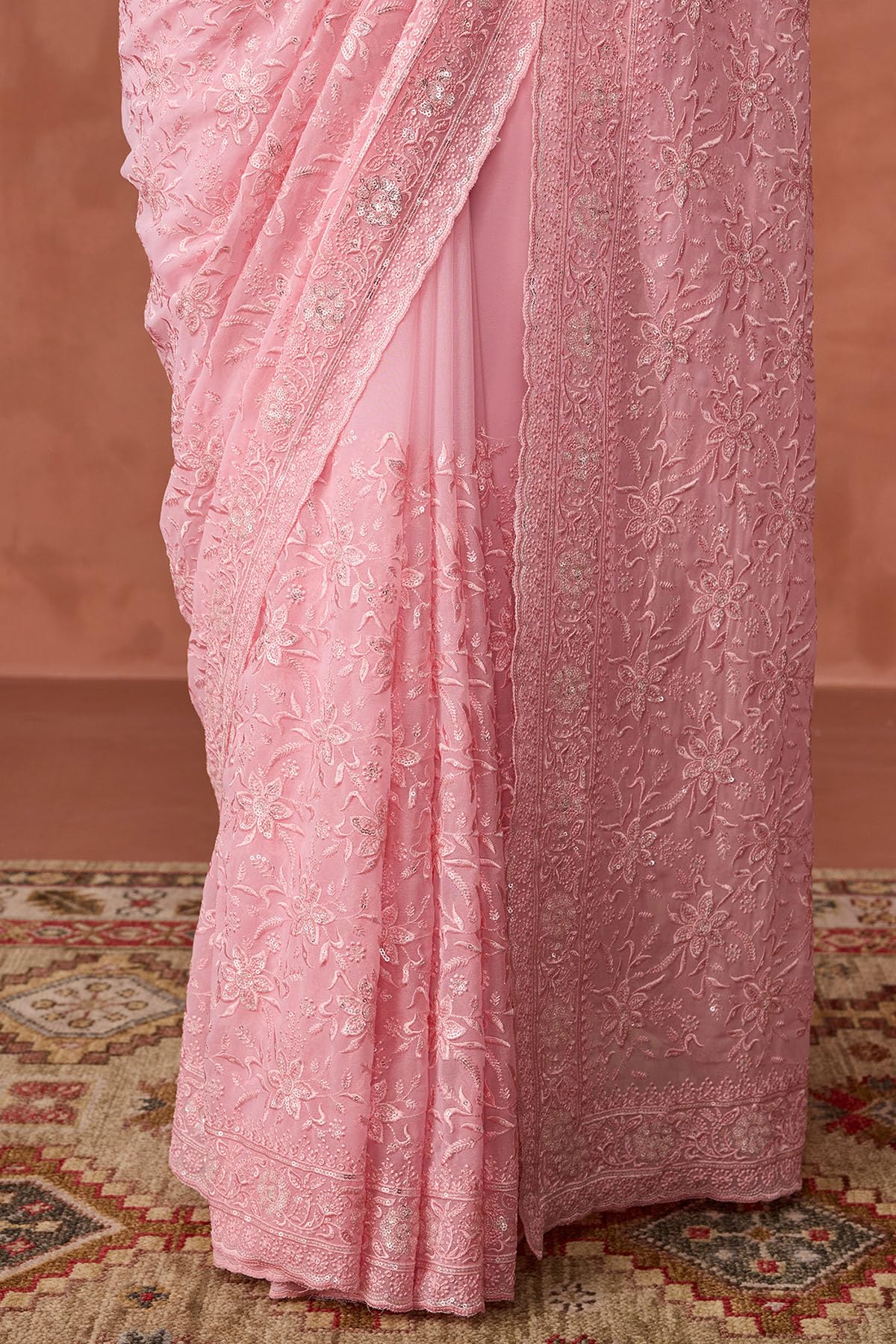 Soch Womens Pink Georgette Floral Print Saree