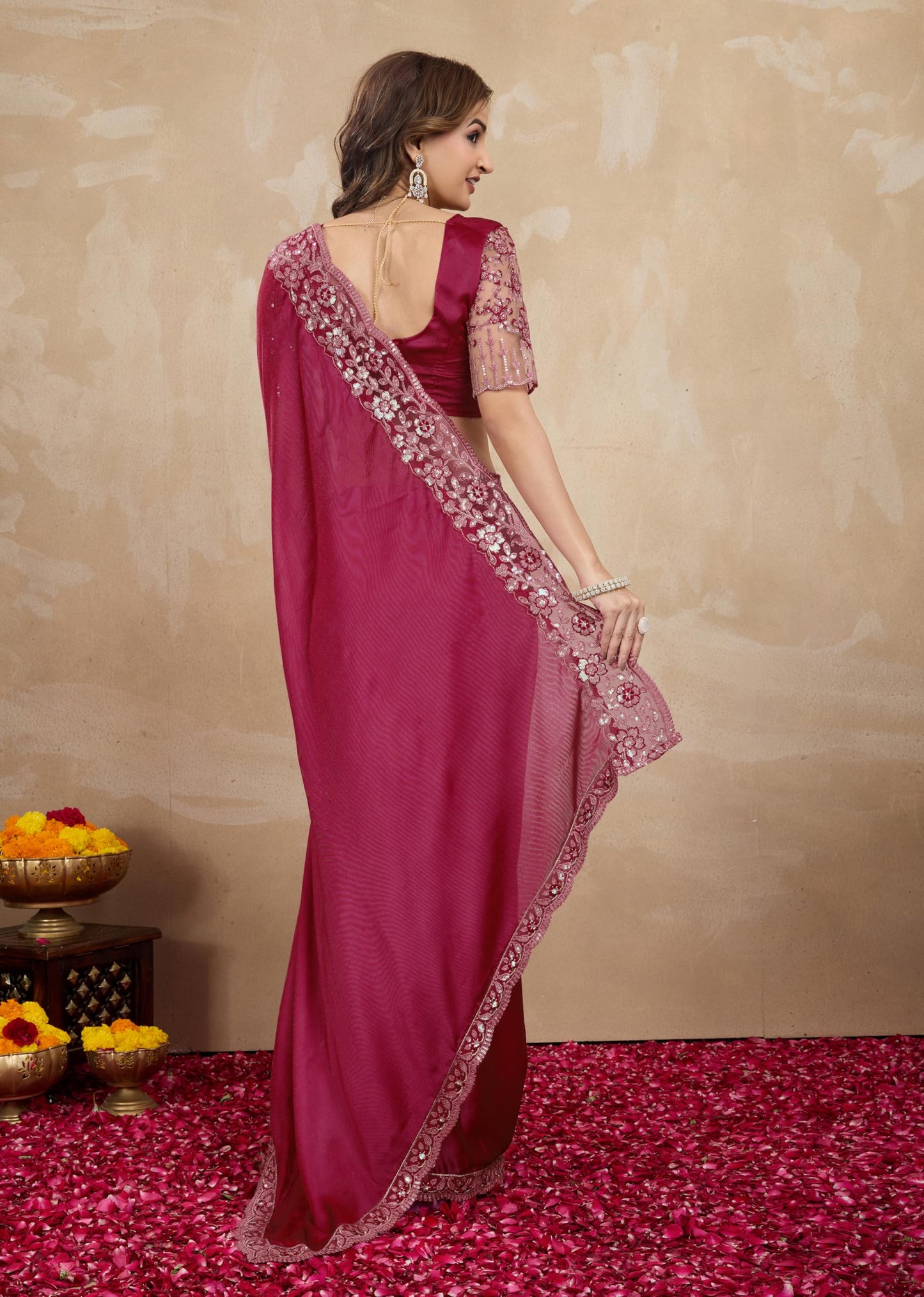 TRENDMALLS Women's Rangoli Silk Embroidery Border Saree with Blouse Piece (K998-Purple)