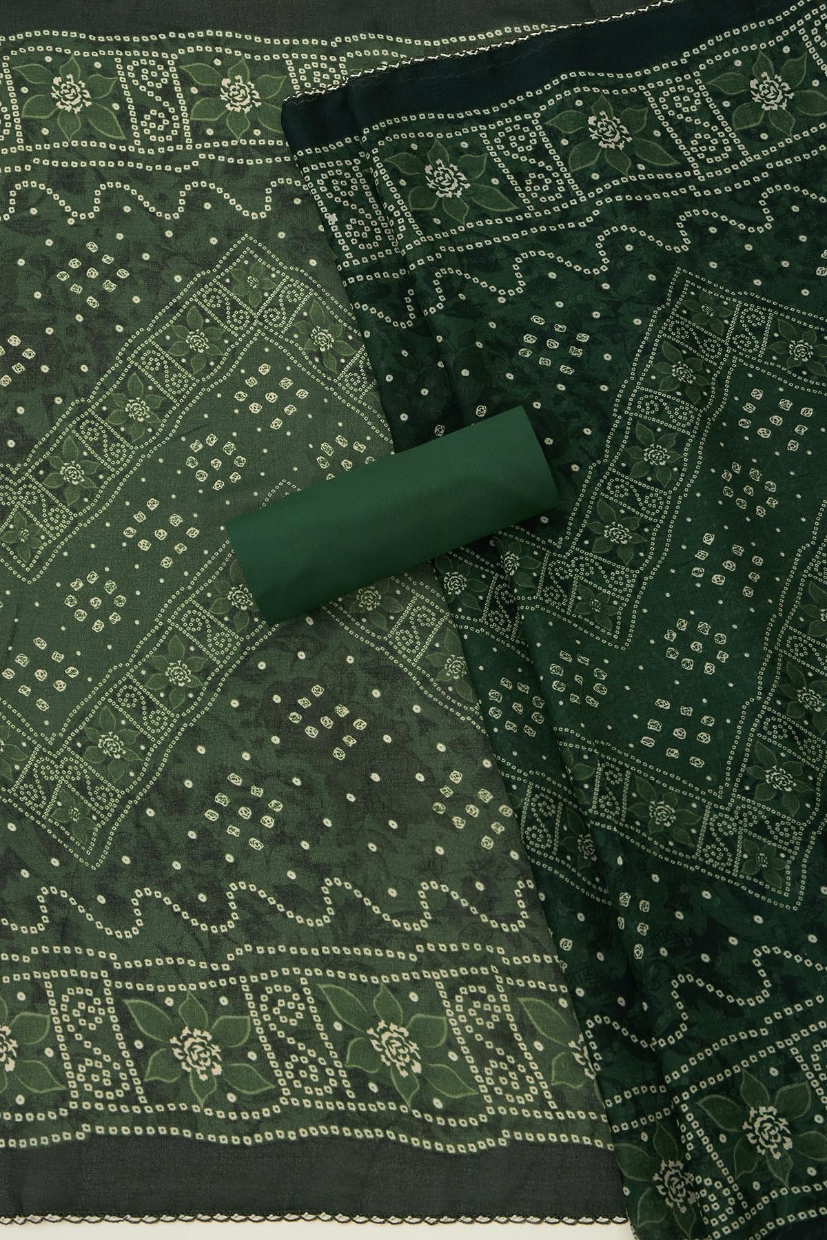 Soch Womens Green Rayon Bandhani Print Unstitched Dress Material With Sequins
