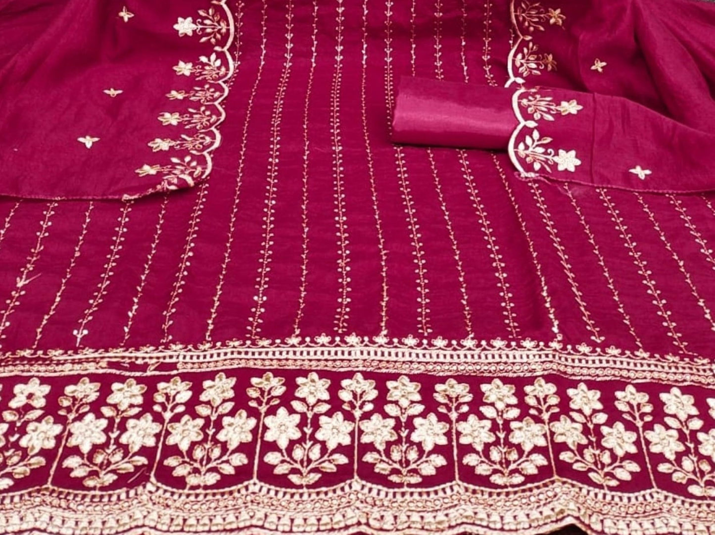 Women's Vichitra Silk Embroidery Work Unstitched Dress Material