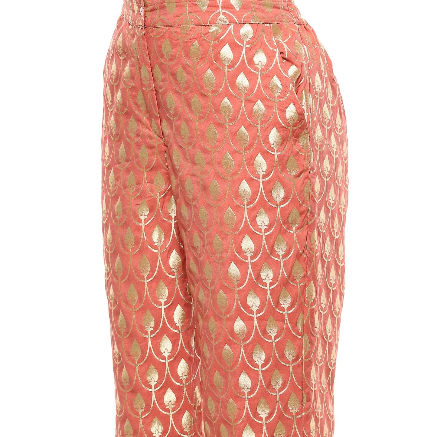 BIBA Women's Jacquard Kurta Sets (FEST2752AW24PCH_Peach