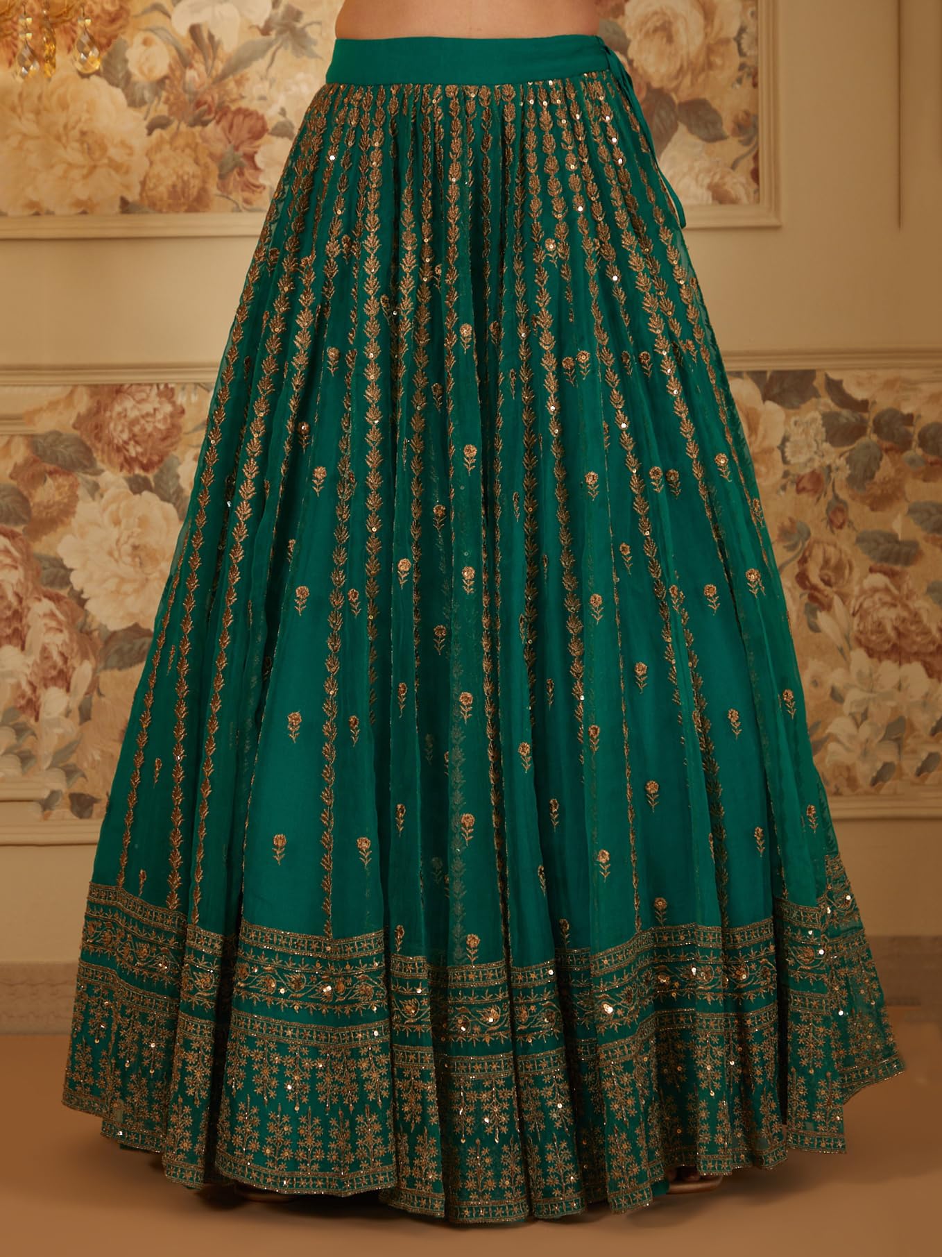 Zeel Clothing Women's Organza Semi-Stitched Zari With Sequins Embroidered Work Designer Lehenga Choli with Dupatta (7069-Green-s-Lehenga-Choli-Latest; Free Size) (Green)