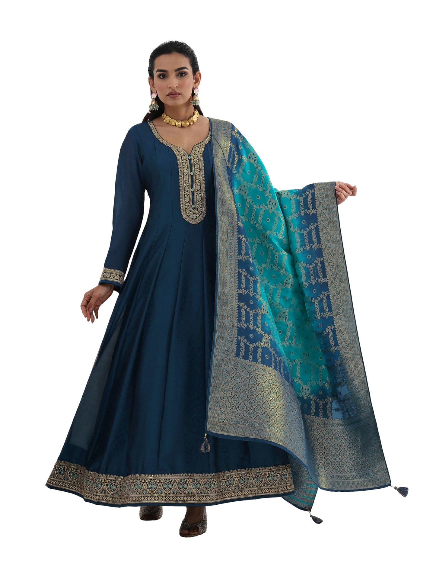 Libas Embroidered Silk Blend A-Line Ethnic Dress with Dupatta-93604L