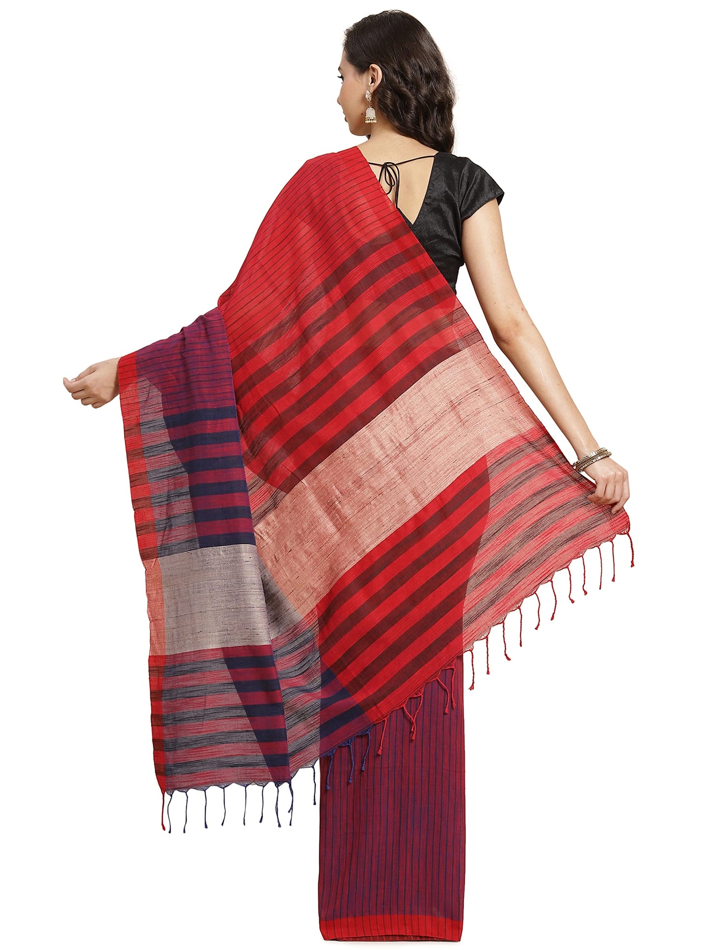 Aditri Women's Handloom Khadi Cotton Saree with Running Blouse (Multicolored)