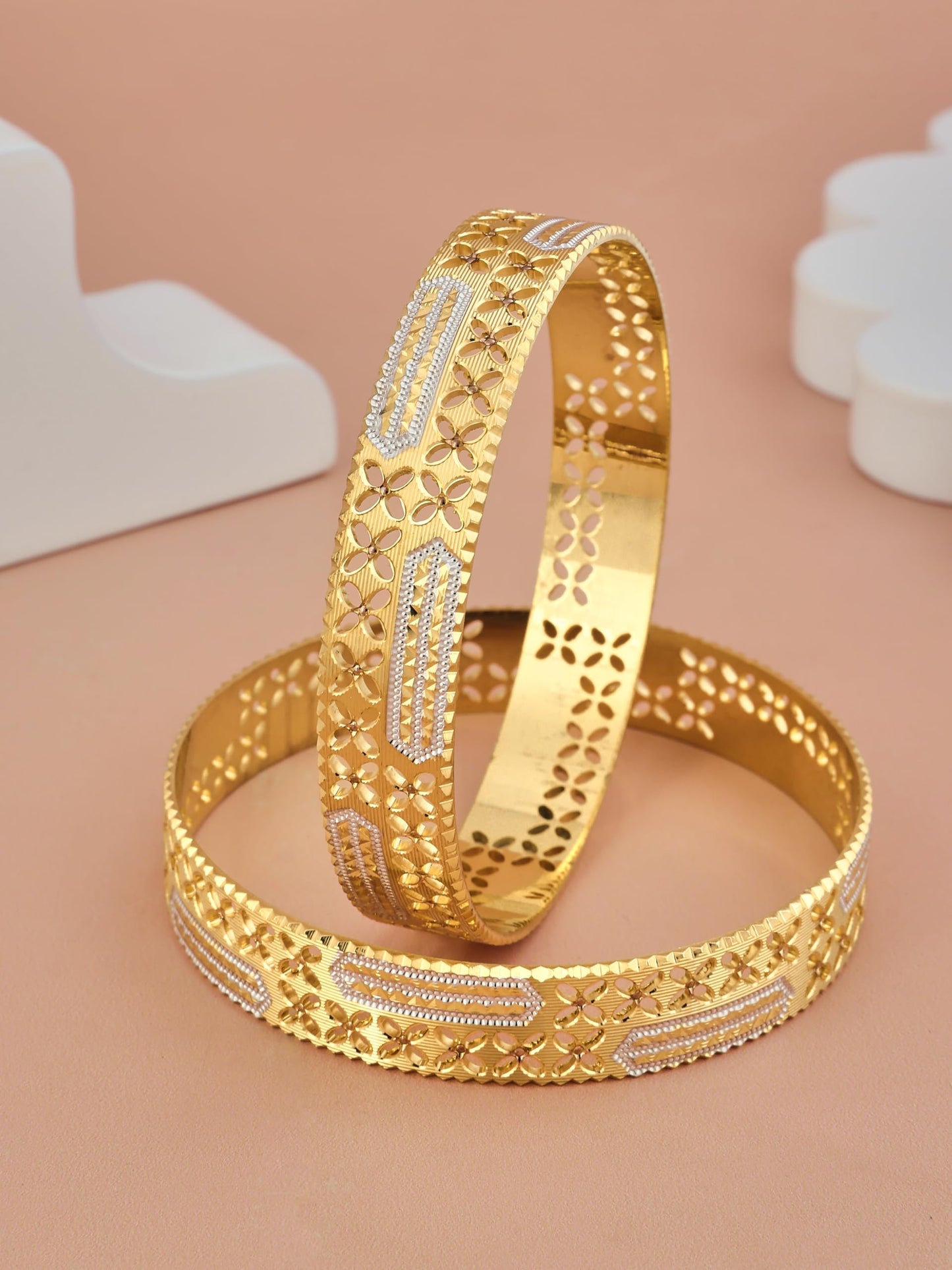 CYGNI BANGLES Elegant Gold-Plated Bangles for Women Traditional Design Jewelry (1 Pair)(F2-B-78-2.8)