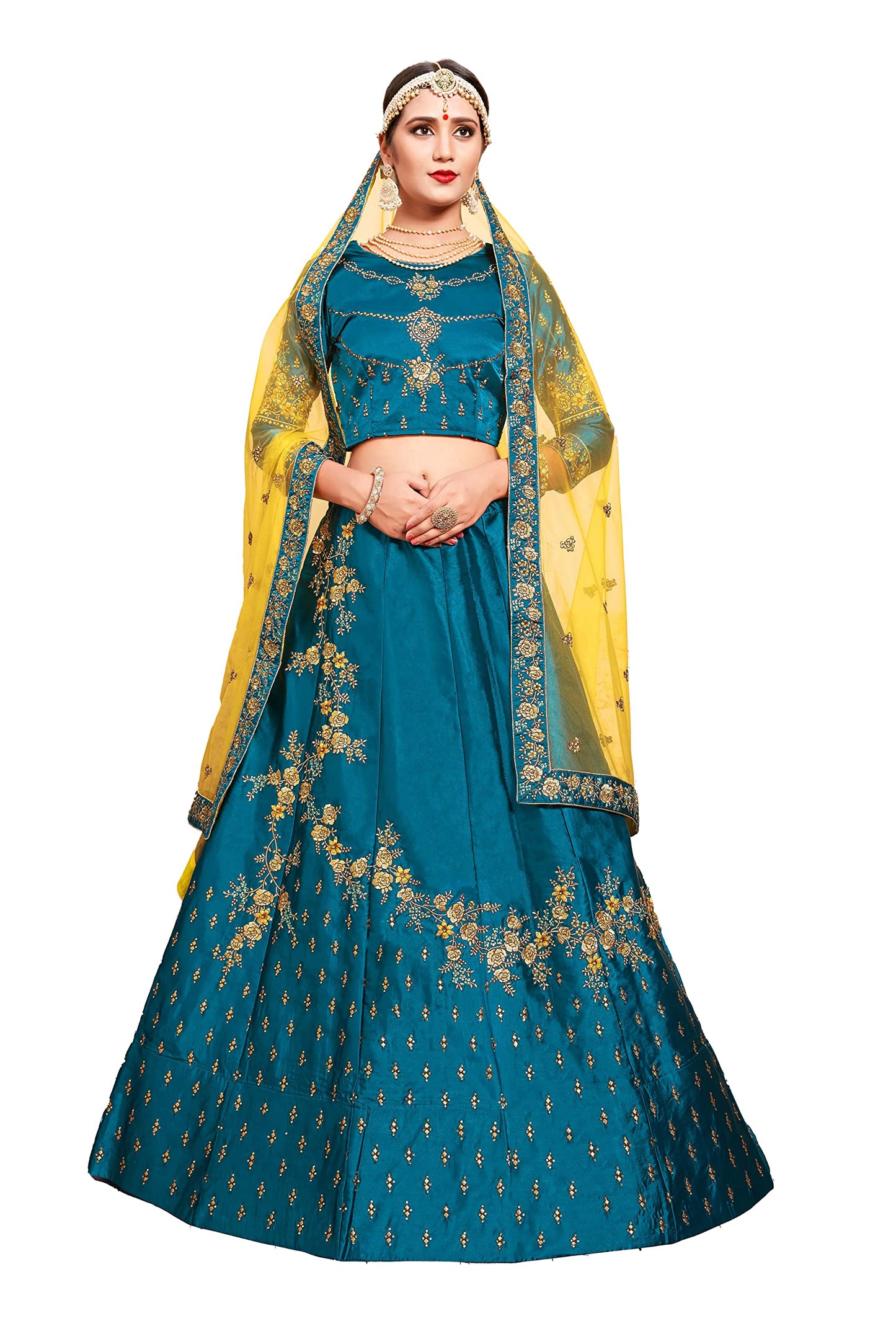 FUSIONIC Splendid Sky blue Satin Base Lehenga Choli For Women