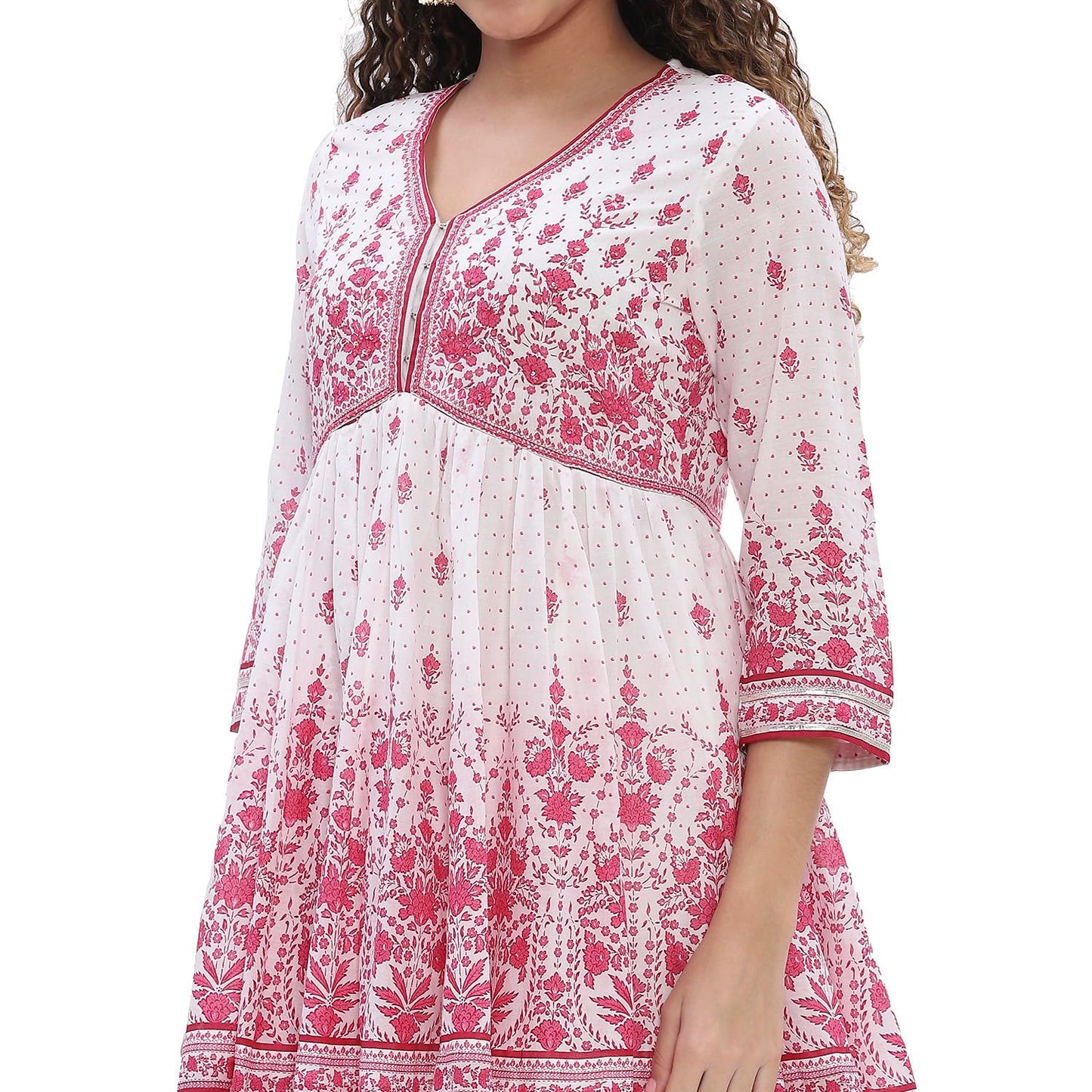 BIBA Women Cotton Floral Kurta Set (SKDCHHAP10619SS25OWHTPNK_Off-White-Pink, 2XL