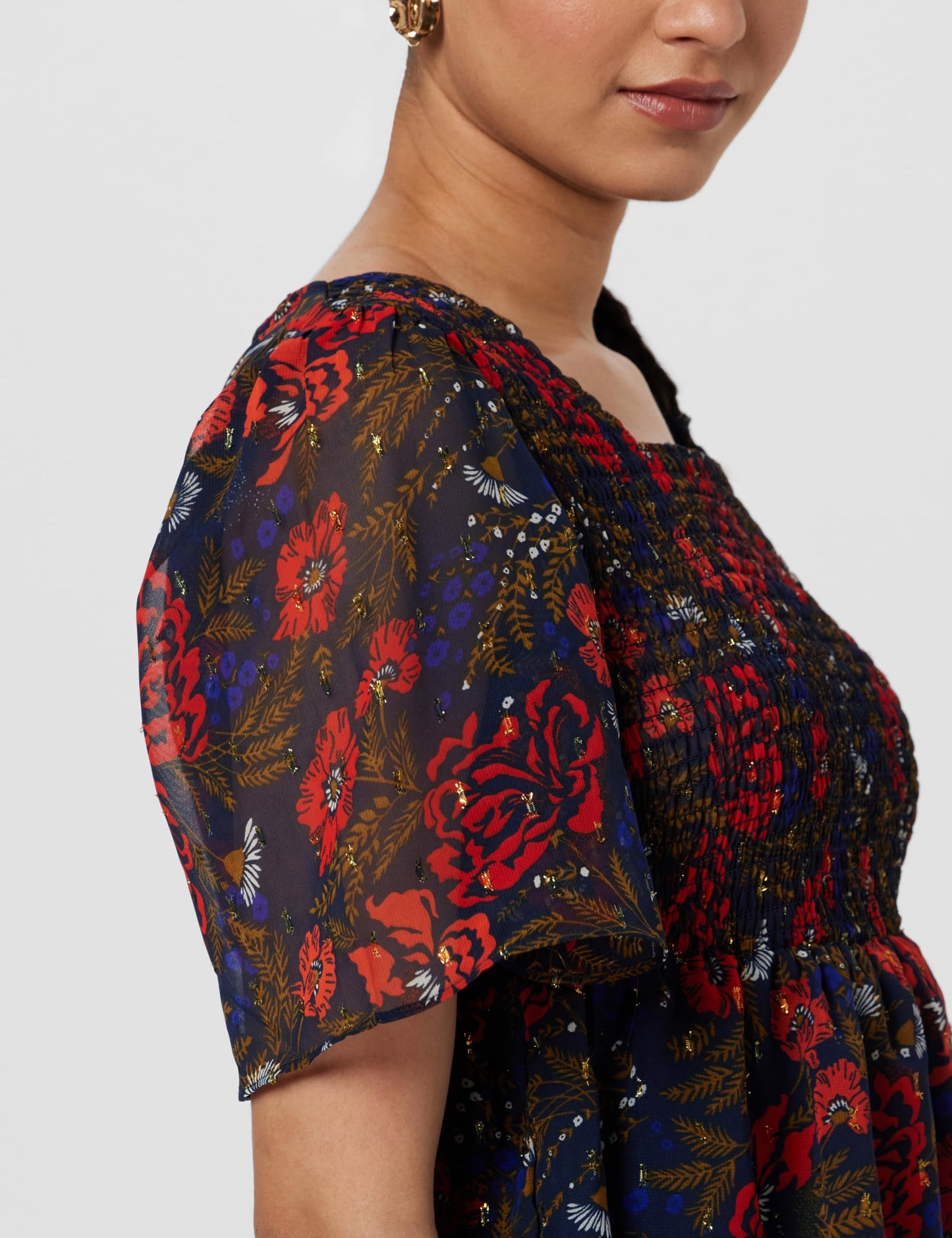 VERO MODA Women Floral Print Navy Polyester Peplum Top