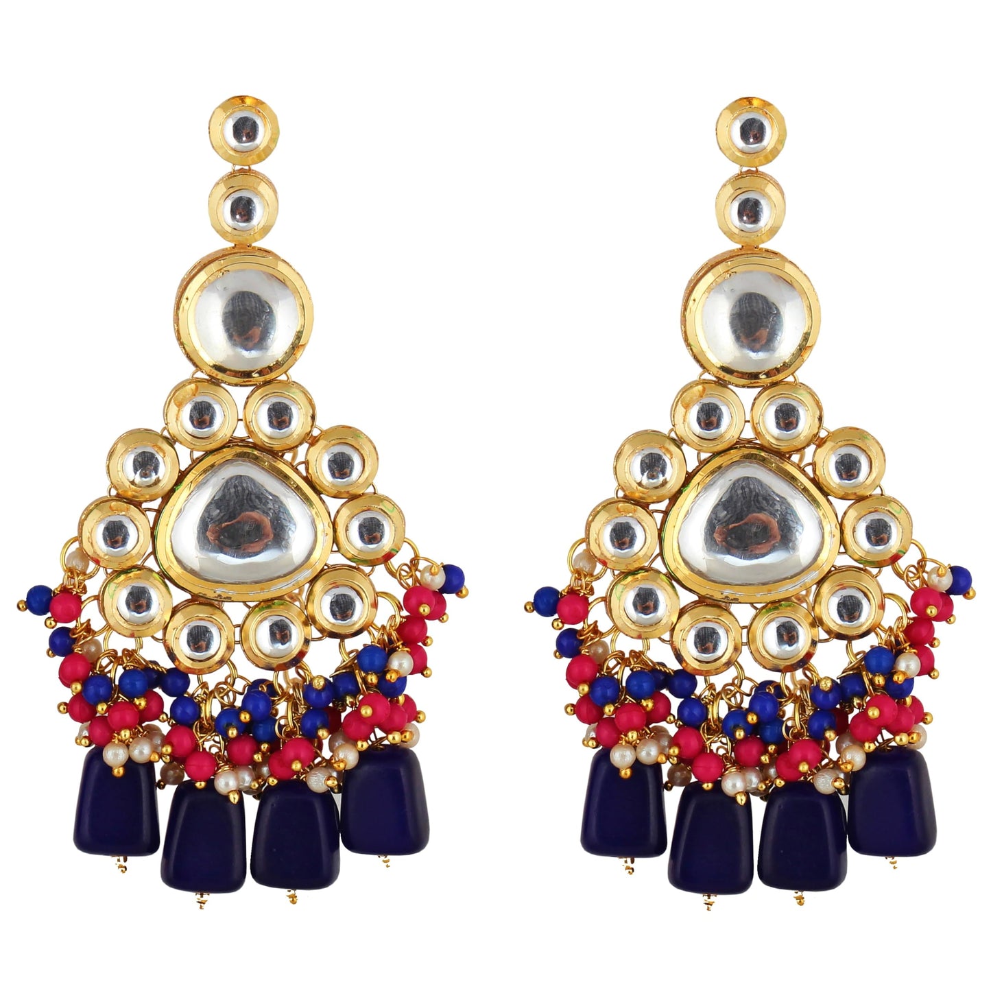 Lucky Jewellery 18K Gold-Plated Back Meenakari Uncut Kundan Choker Necklace | Elegant Blue & Magenta Color Necklace Jewelry Set for Women & Girls (2916-M6SK-1674-BR)