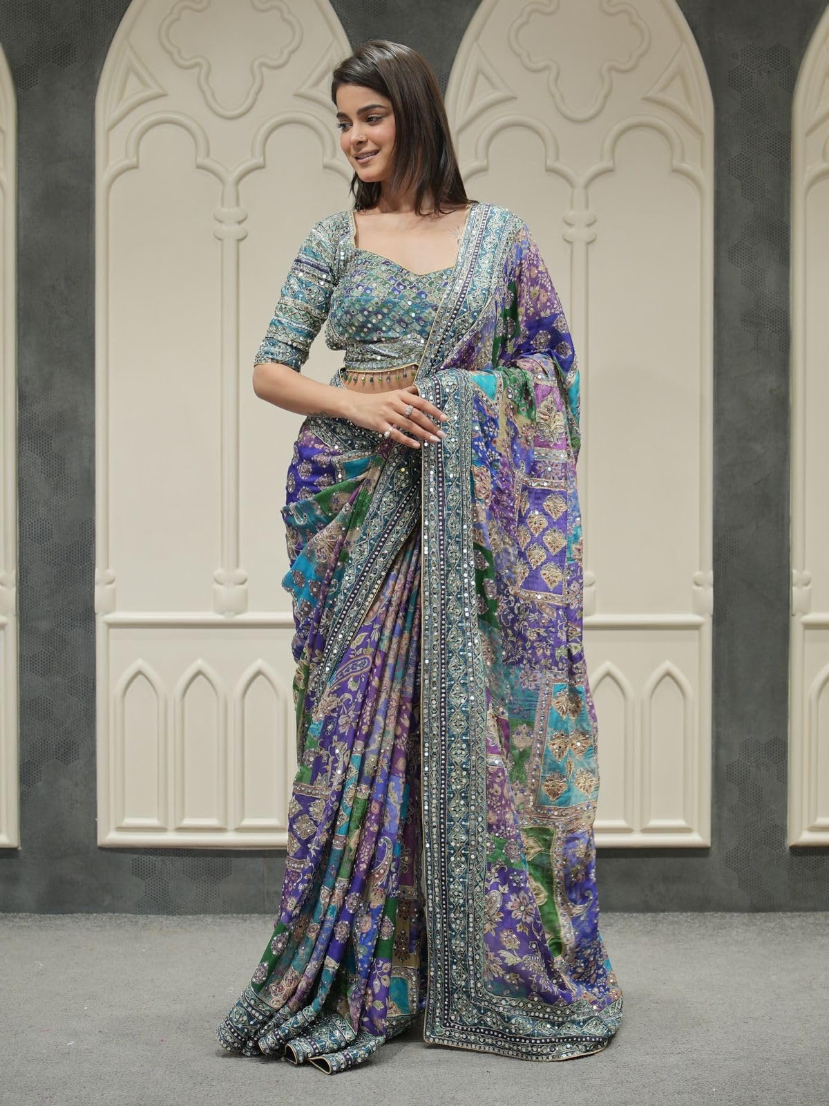 SATPURUSH Printed Chinon Silk Saree for Women