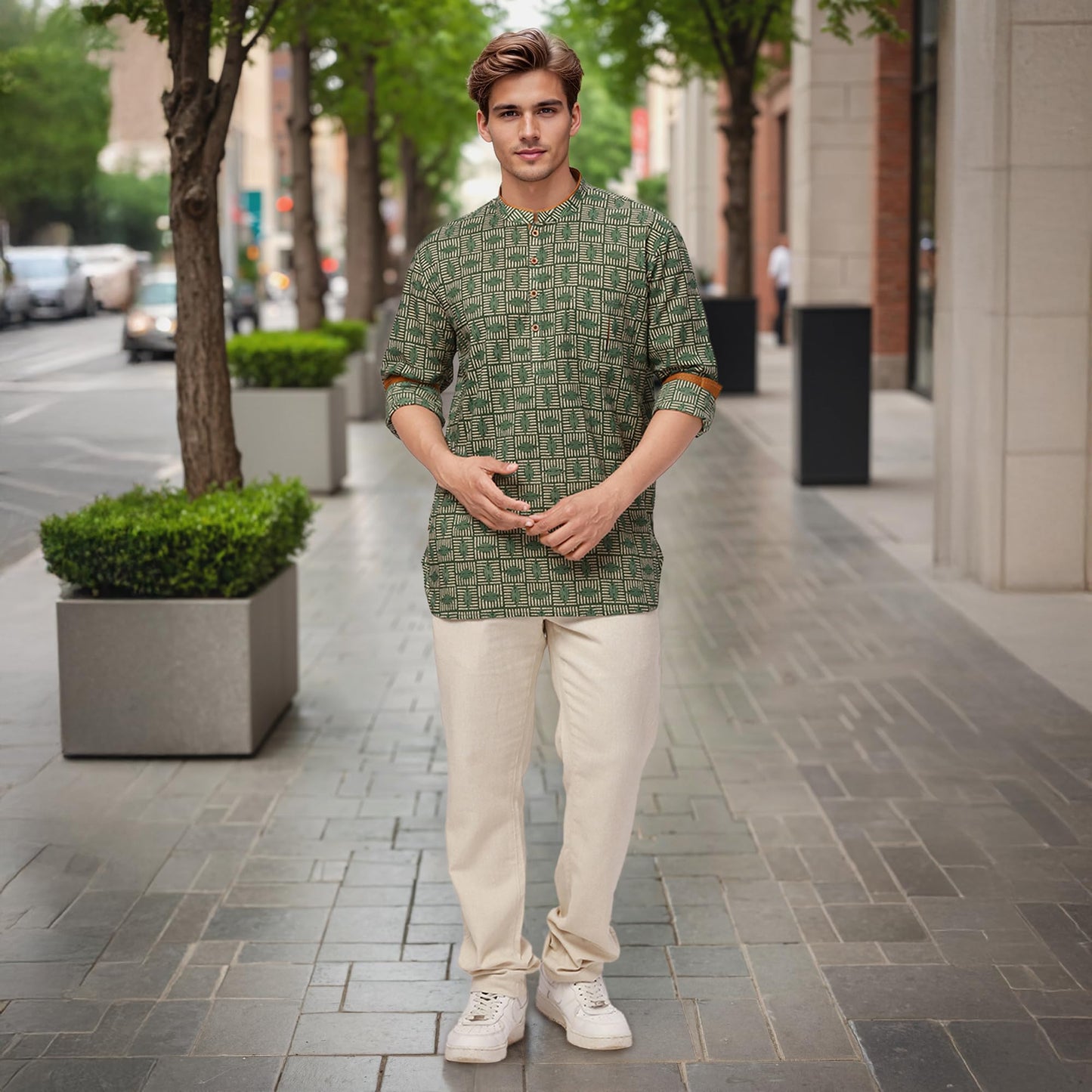 Raymond Ethnix Mens Dark Green Short Kurta