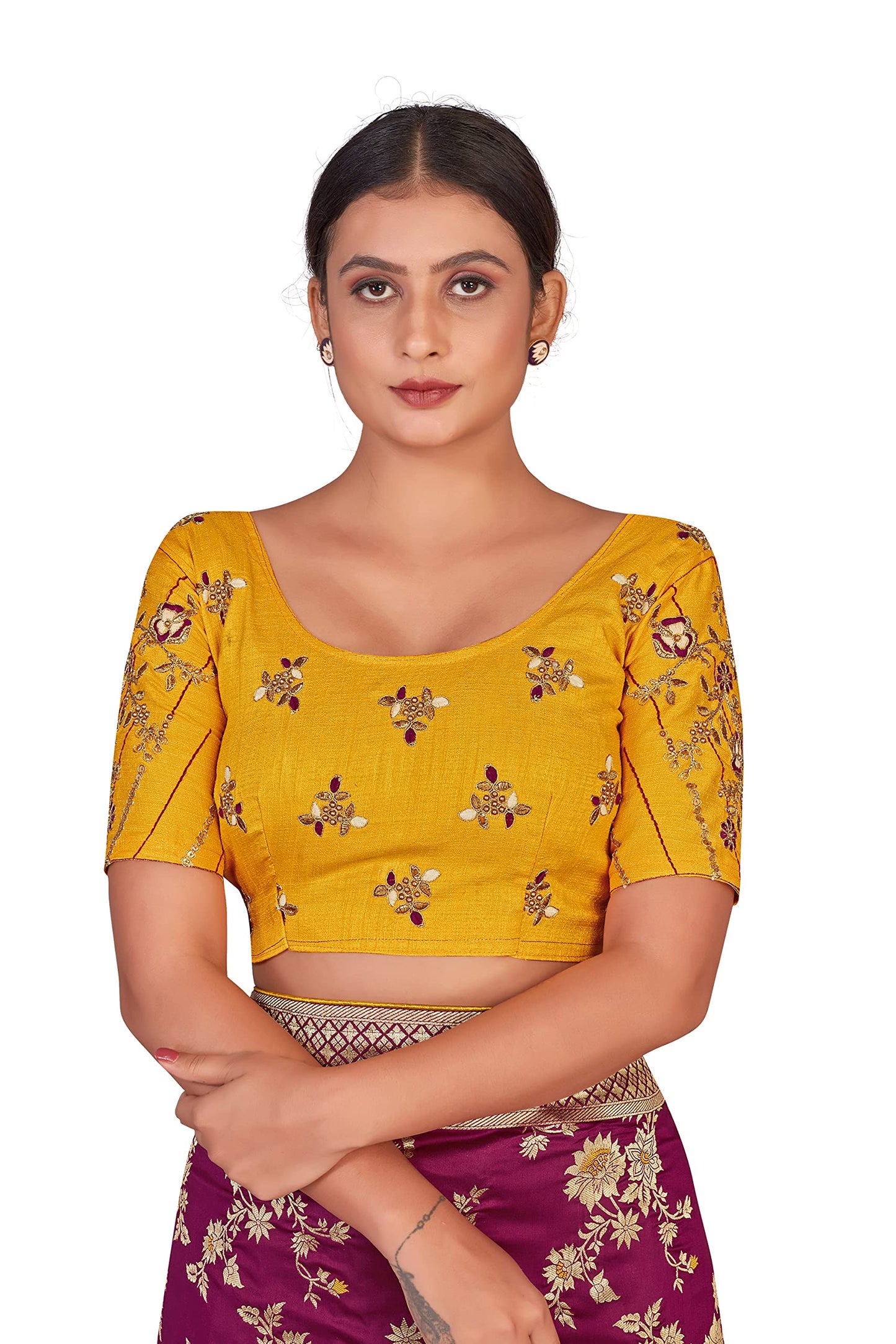 Monjolika Fashion Women's Banarasi Silk Blend Zari Woven Work With Tussles Saree Blouse Piece(37769 color) (Rani Pink)