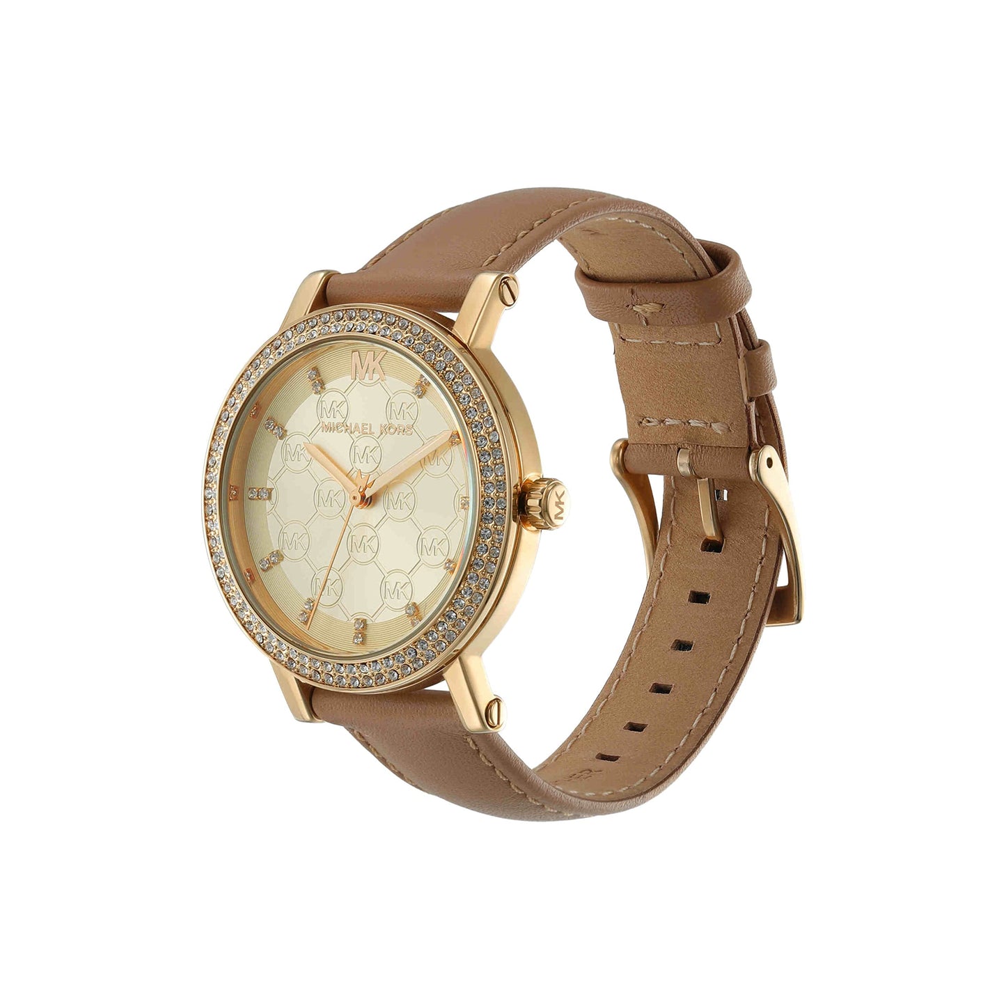 Michael Kors Leather Analog Gold Dial Women Watch-Mk2986, Brown Band