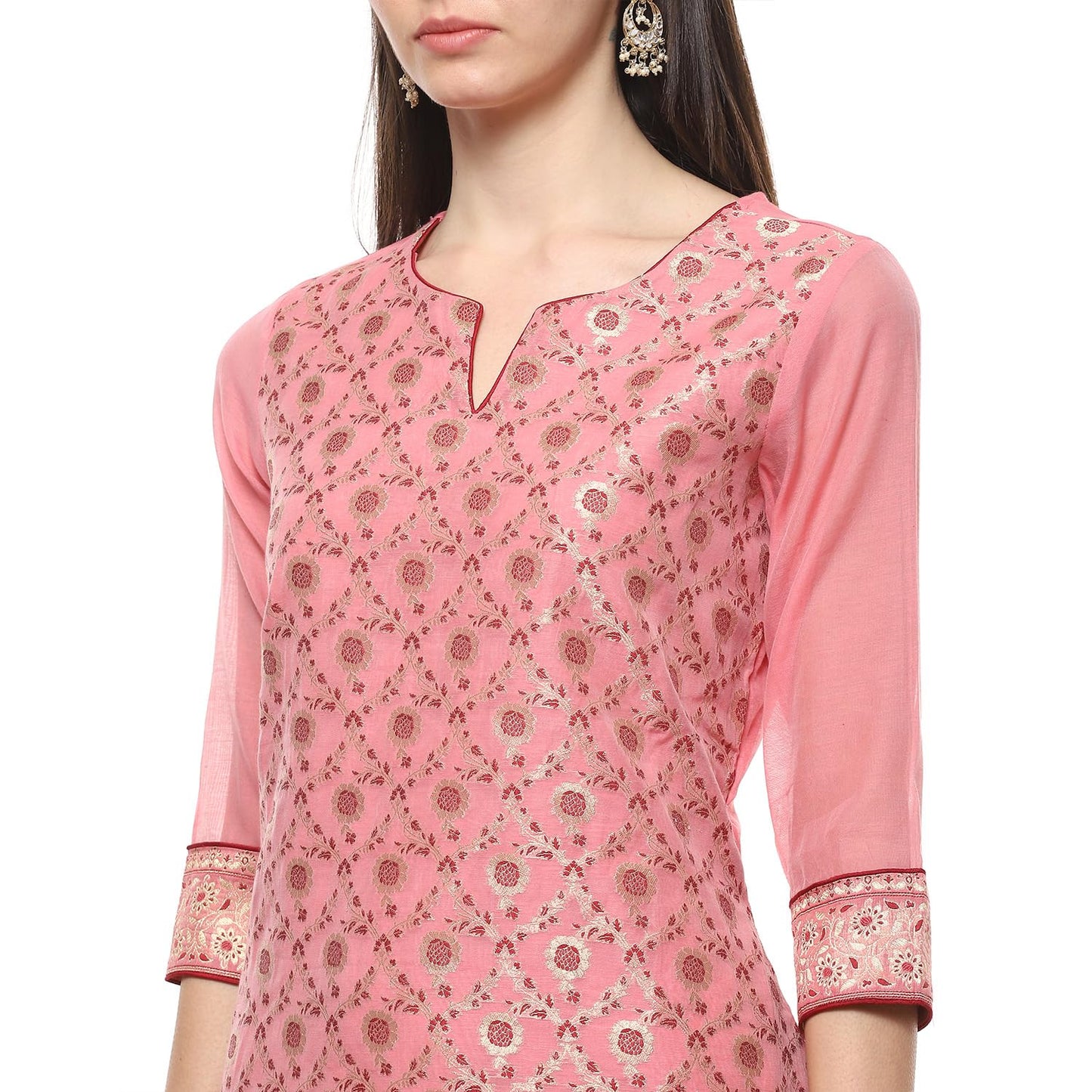 Biba WOMEN YARNDYED STRAIGHT SALWAR KURTA DUPATTA(SKDBANARASI8851_BLUSH PINK_38)
