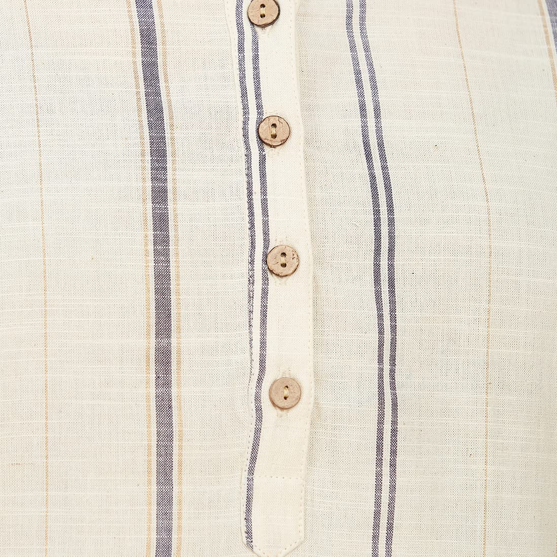 Fabindia Women's Cotton Blend Striped Regular Kurta (102918802_Natural