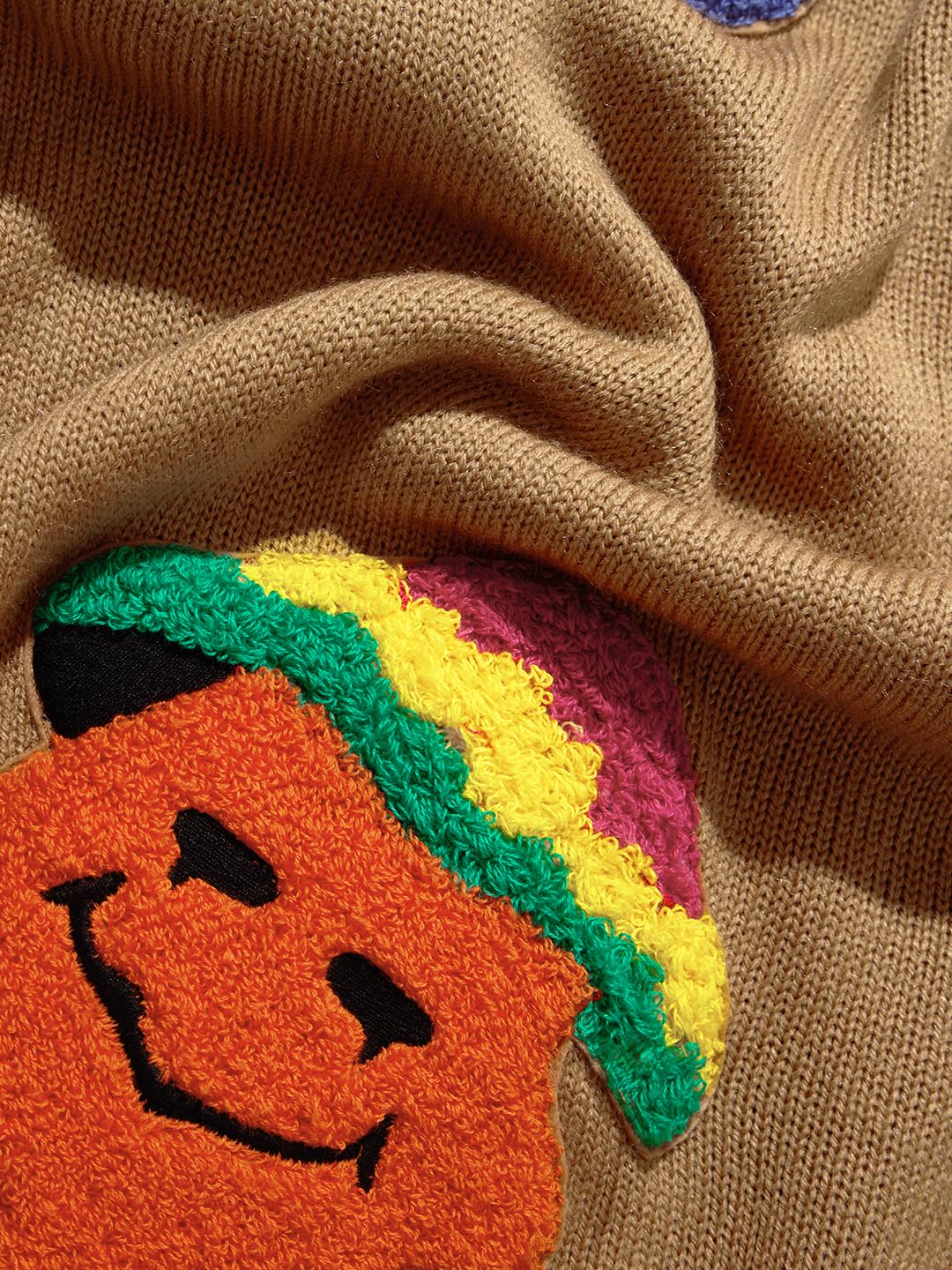 The Souled Store Originals : Trippy Smiles Cable Knit Women Oversized Sweater Beige