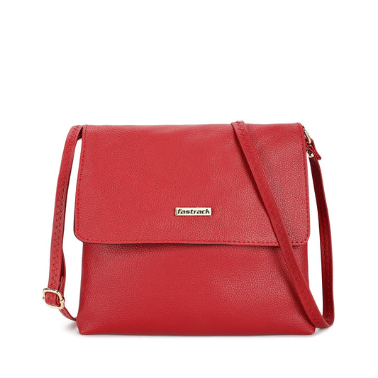 Fastrack Women's Solid Structured Sling Bag with Non-Detachable Sling Strap & Button Closure, Maroon