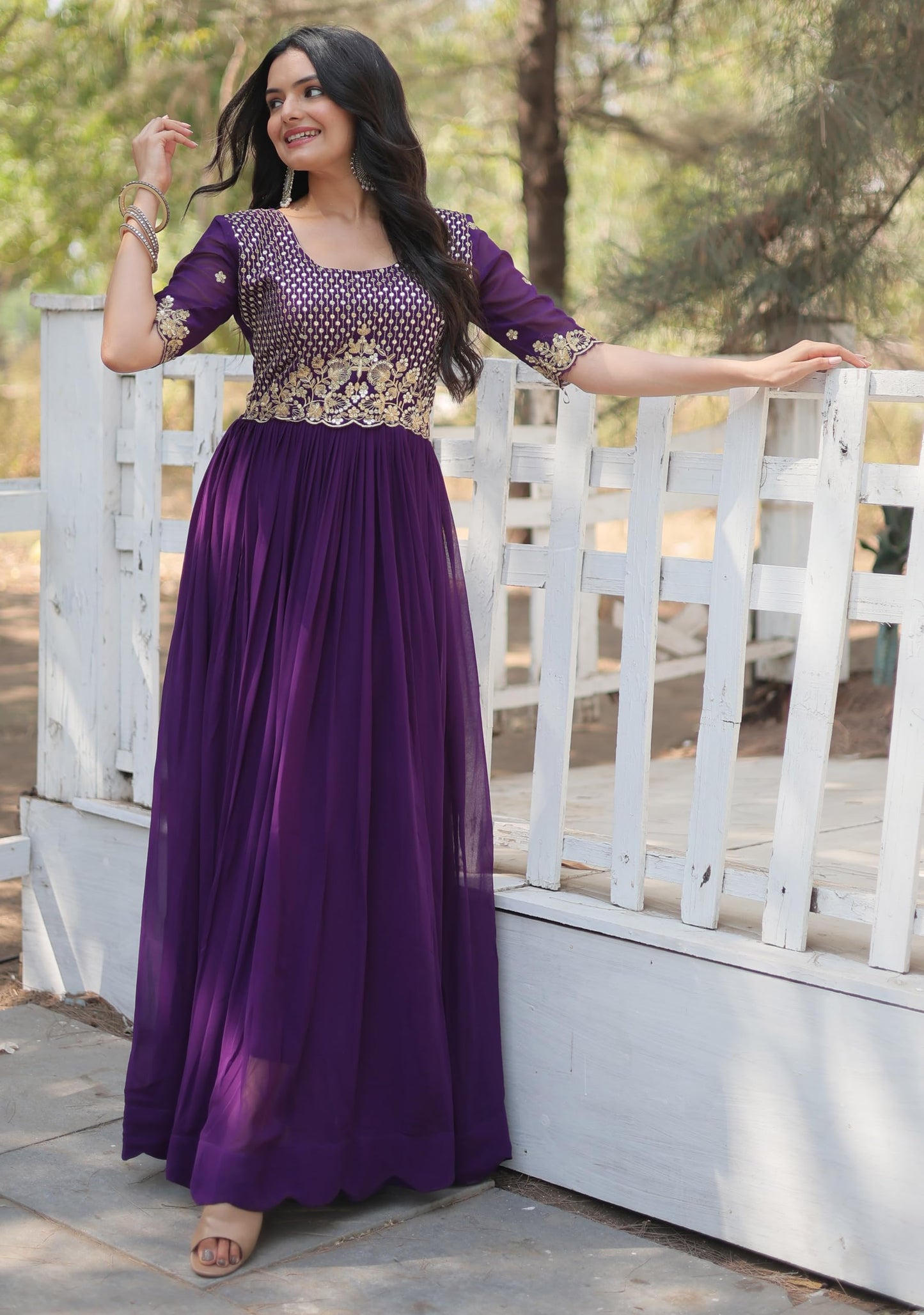 Fashion Basket Women's Georgette Anarkali Gown Purple