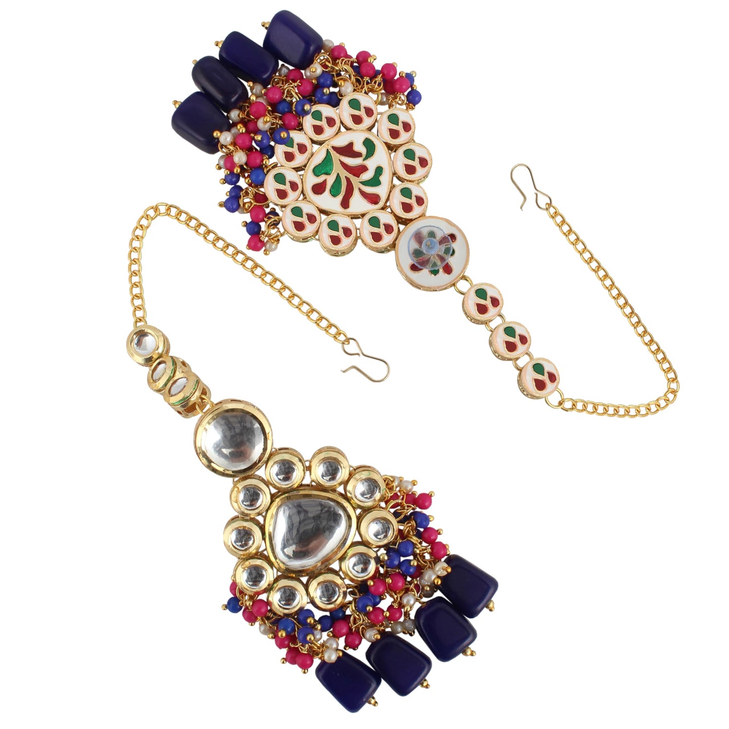 Lucky Jewellery 18K Gold-Plated Back Meenakari Uncut Kundan Choker Necklace | Elegant Blue & Magenta Color Necklace Jewelry Set for Women & Girls (2916-M6SK-1674-BR)