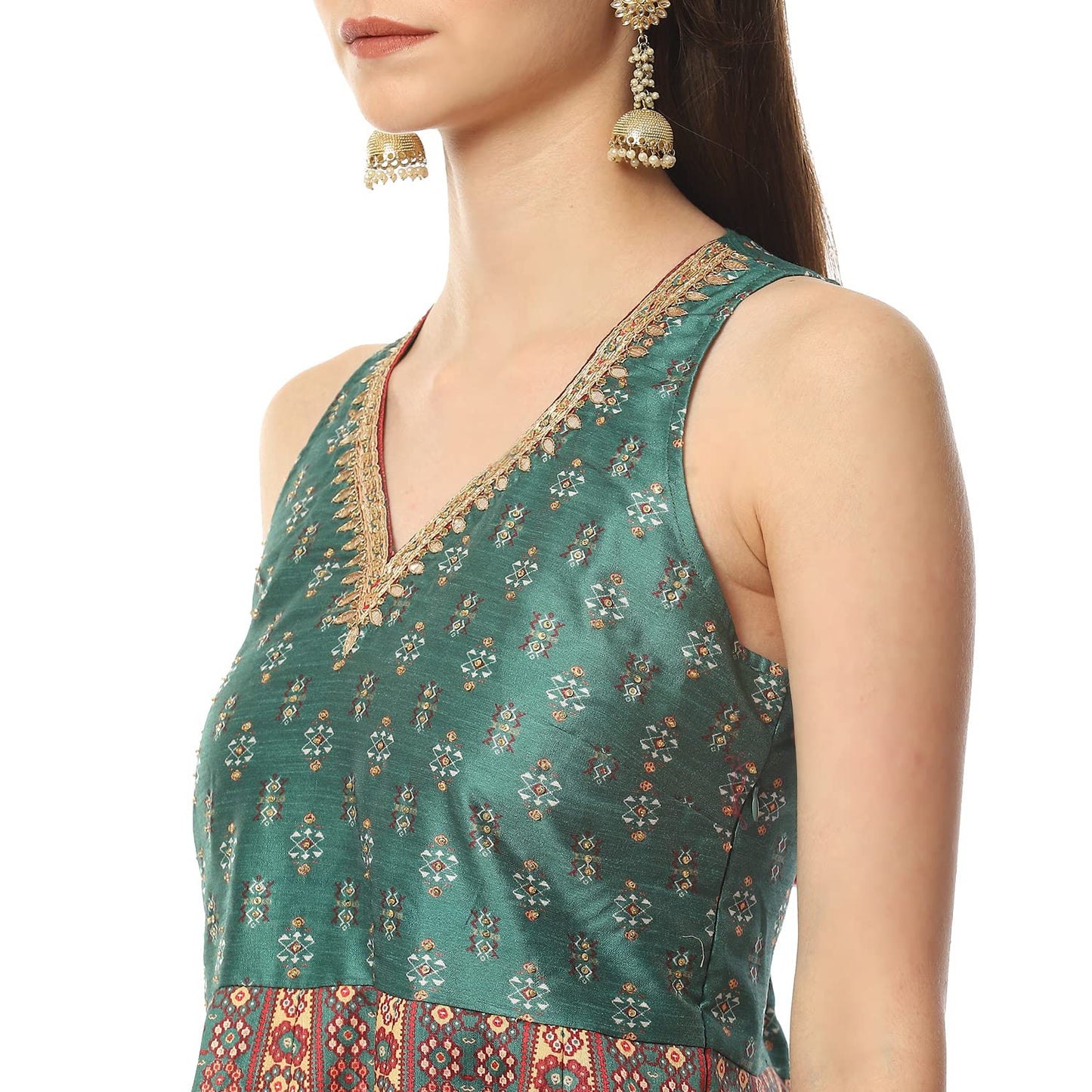 BIBA Polyester Women Printed Fitted Salwar Kurta Dupatta(SKDASSORTED8190_GREEN_34), Medium