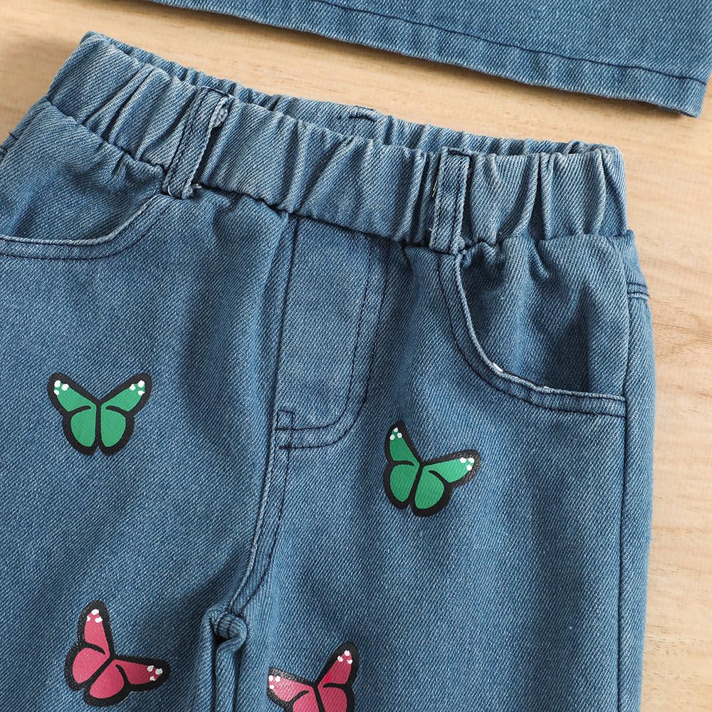 Hopscotch Girls Sleeveless Graphic Print Blue Color Jeans set (2-3 Years)