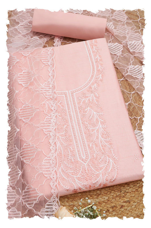 Soch Womens Peach Chanderi Embroidered Unstitch Dress Material With Thread Work