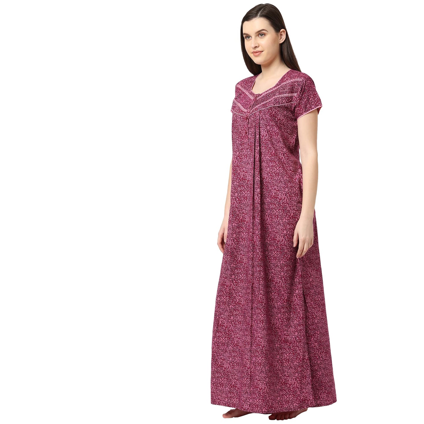 Sweet Dreams Women's Cotton Maxi Casual Regular Nightgown (FF-310915 Pink XL)
