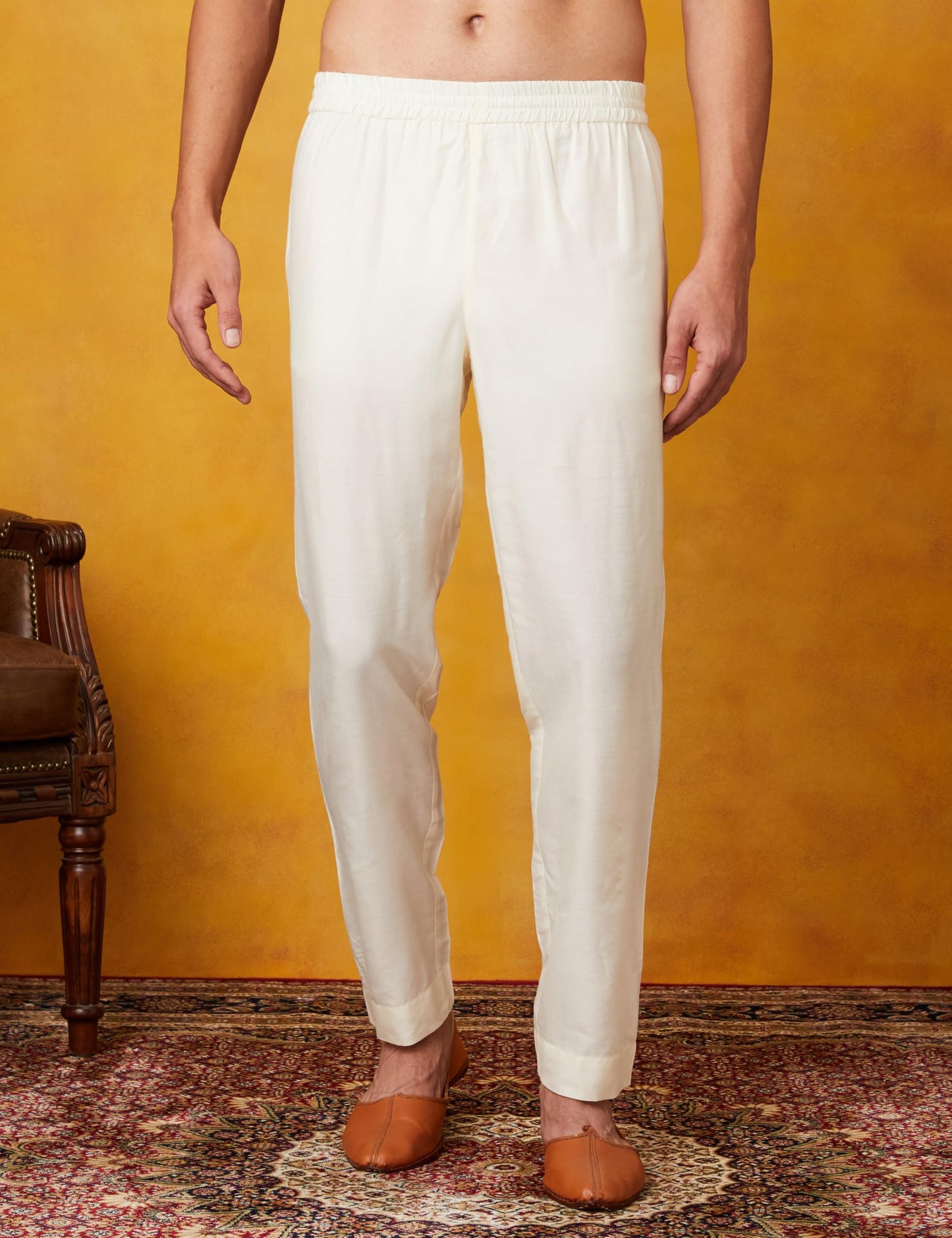 Symbol Premium Rayon Blend Men's Festive Geometric Nehru Jacket Kurta Pant Set (3pcs) (SP-M-A24-ET-501_OFF WHITE/L.YELLOW_2XL)