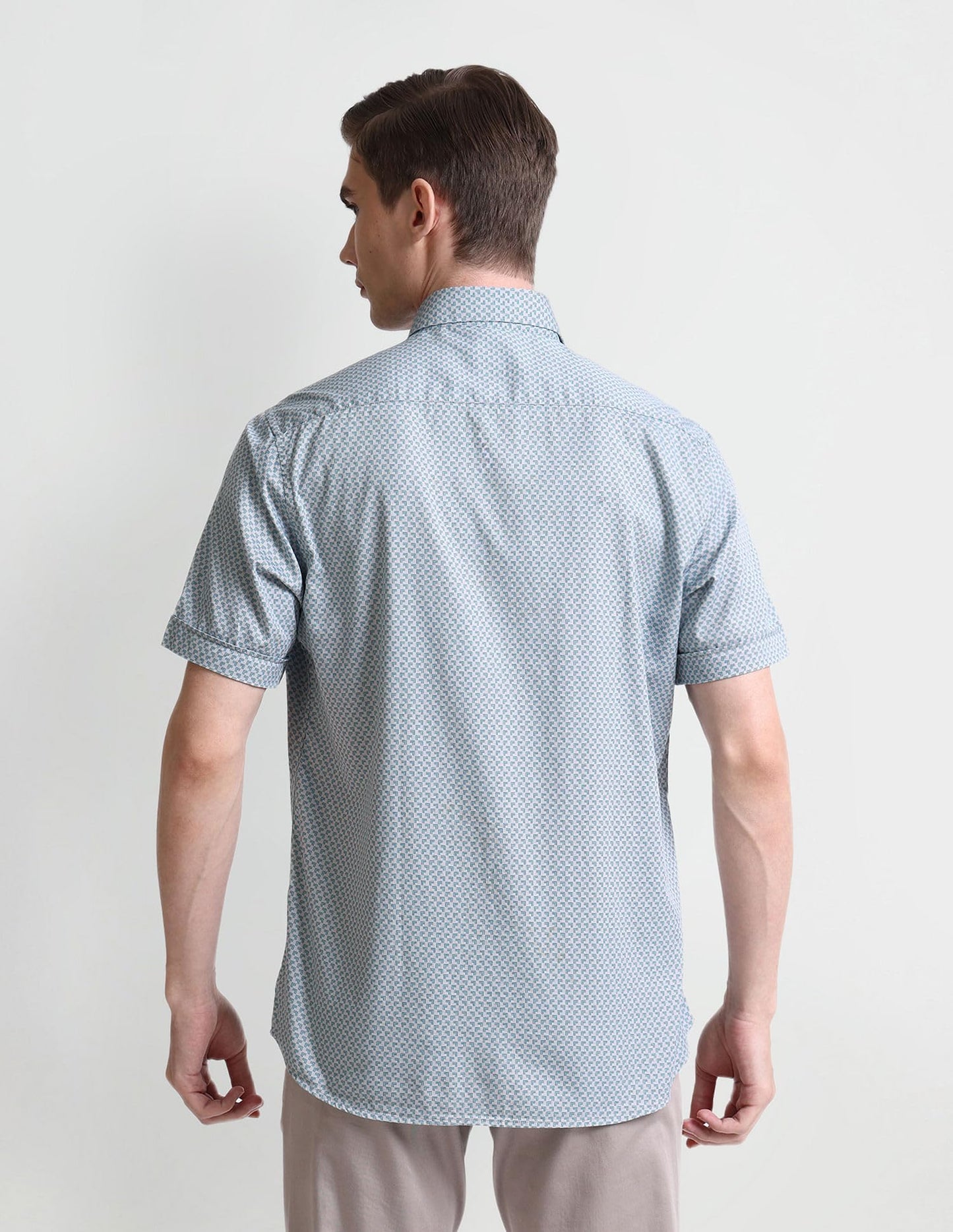 Arrow Men Cotton Geometric Regular Fit Shirt (ASAISH1644_Teal, 42)