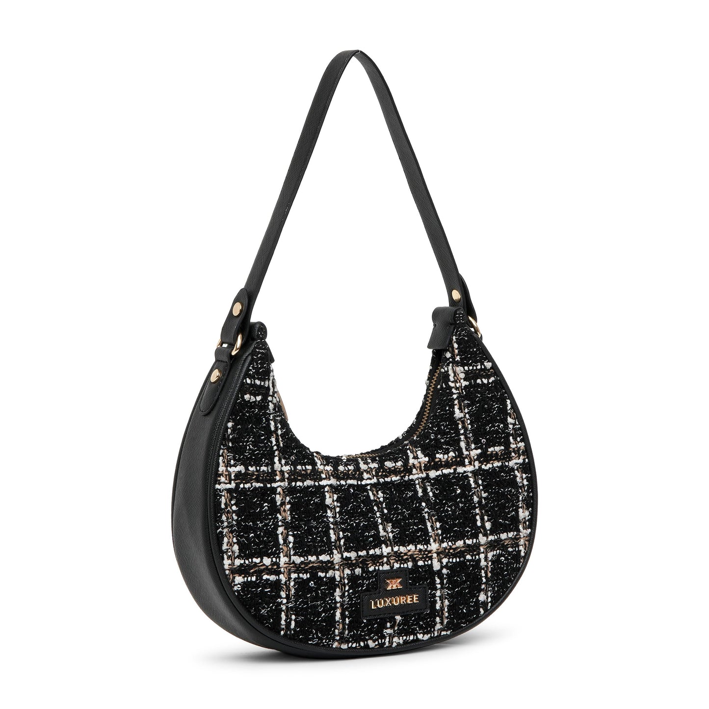 KLEIO Tweed Shoulder Hand Bag for Women Girls with a Zip Closure