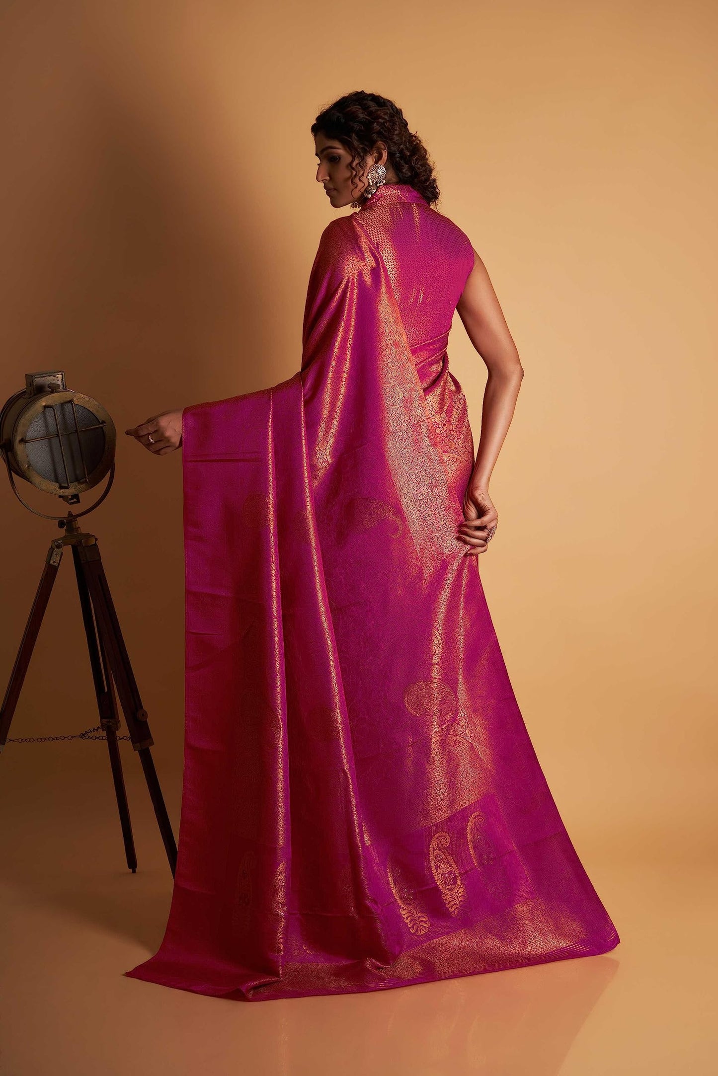 Vardha Women's Kanchipuram Art Silk Saree with Unstitched Blouse Piece - Gold Copper Silver Zari Woven Work Sarees for Wedding (Aarna Silk_604)