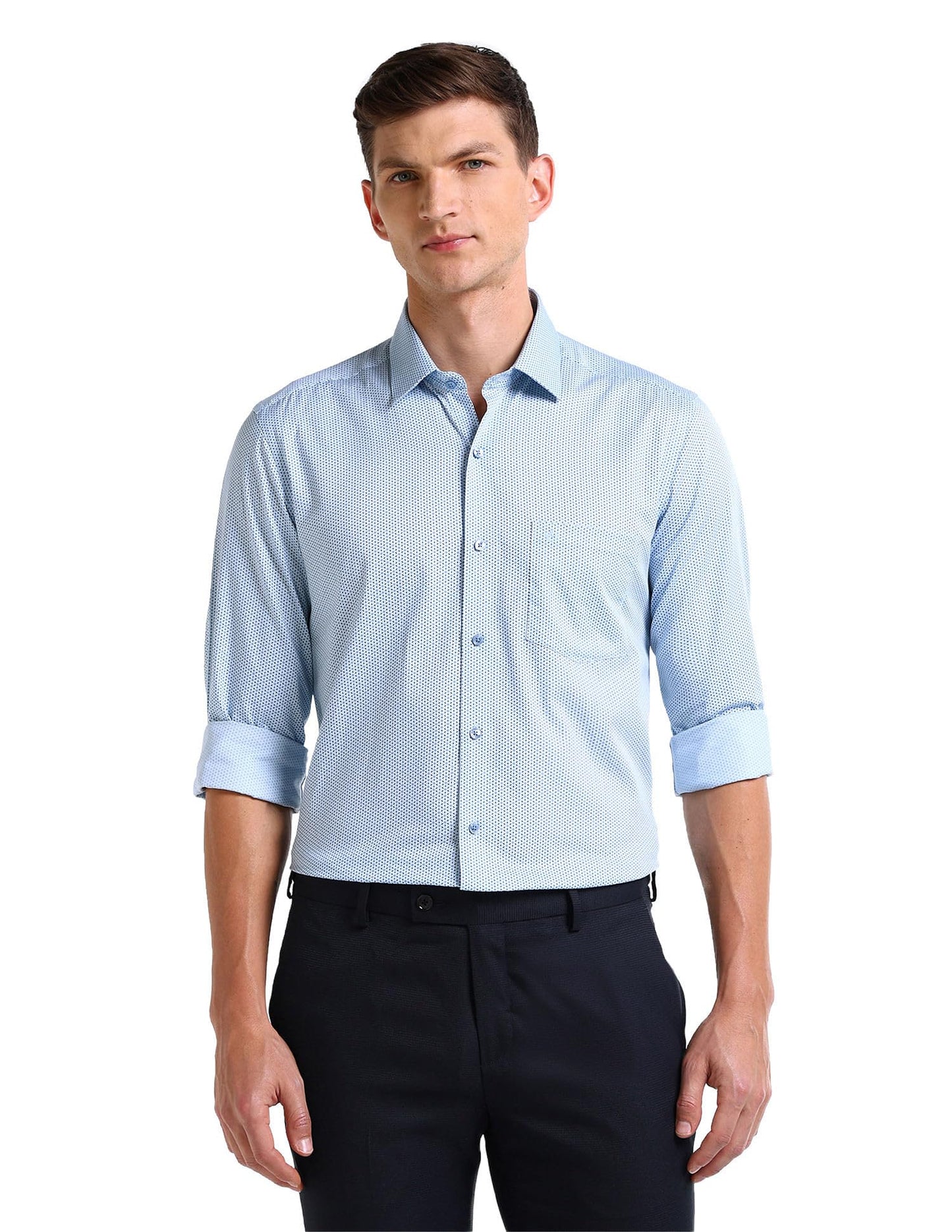 ARROW Men's Floral Fitted Shirt (ARAISH0523_ME. Blue
