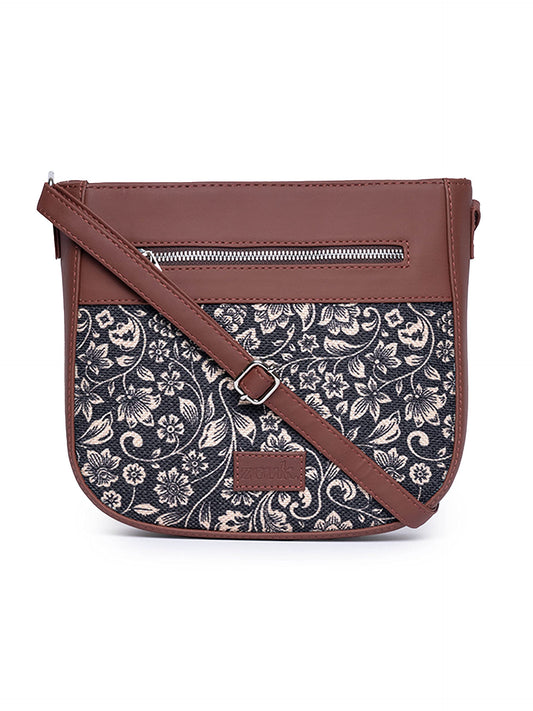 ZOUK Women's Handcrafted Black Floral U Shaped Sling Bag