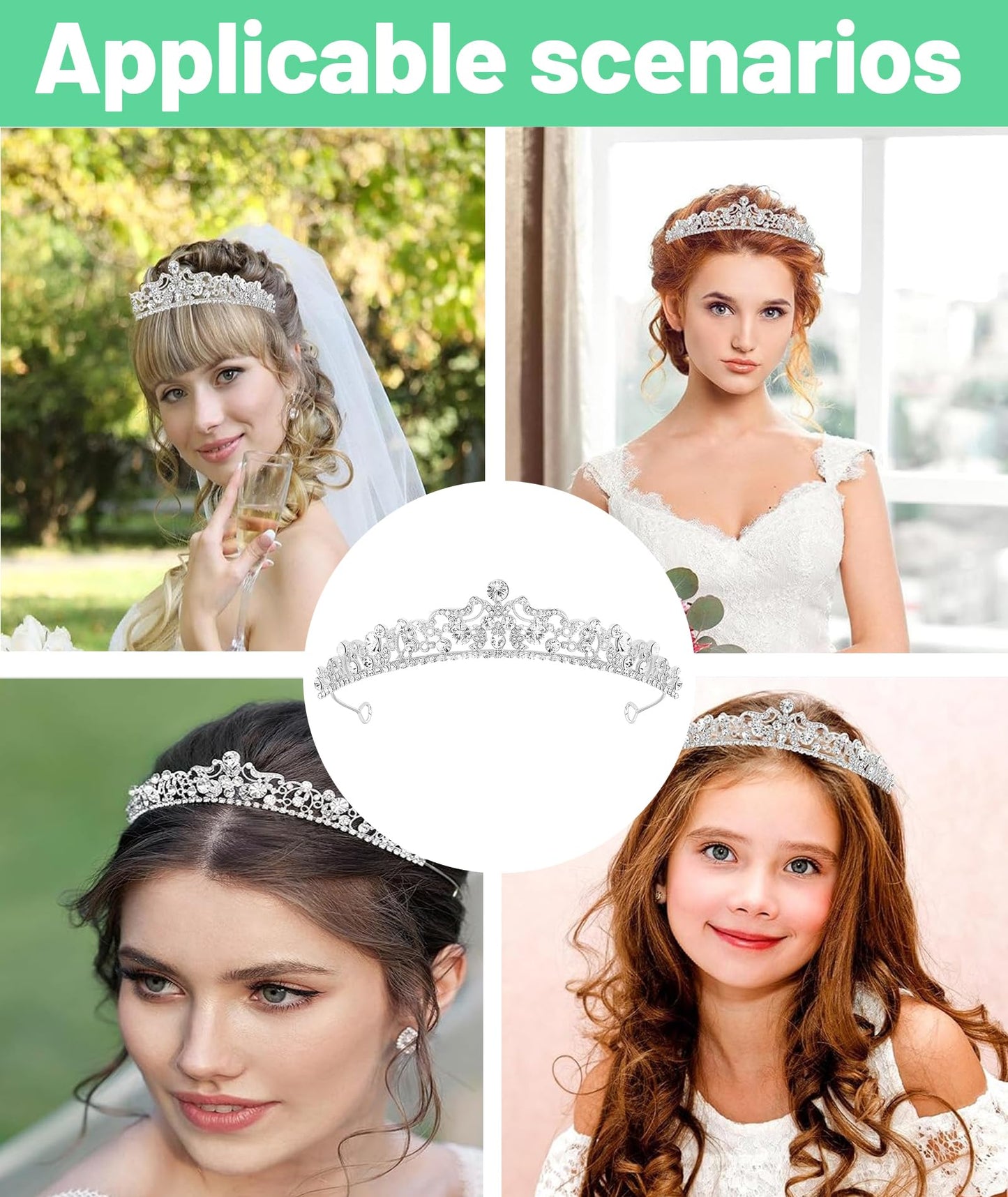 Tiara for Women Wedding, Crown for Women Queen, Elegant Rhinestone Headpiece for Brides, Prom, Parties, Cosplay, Birthday Crowns for Girls