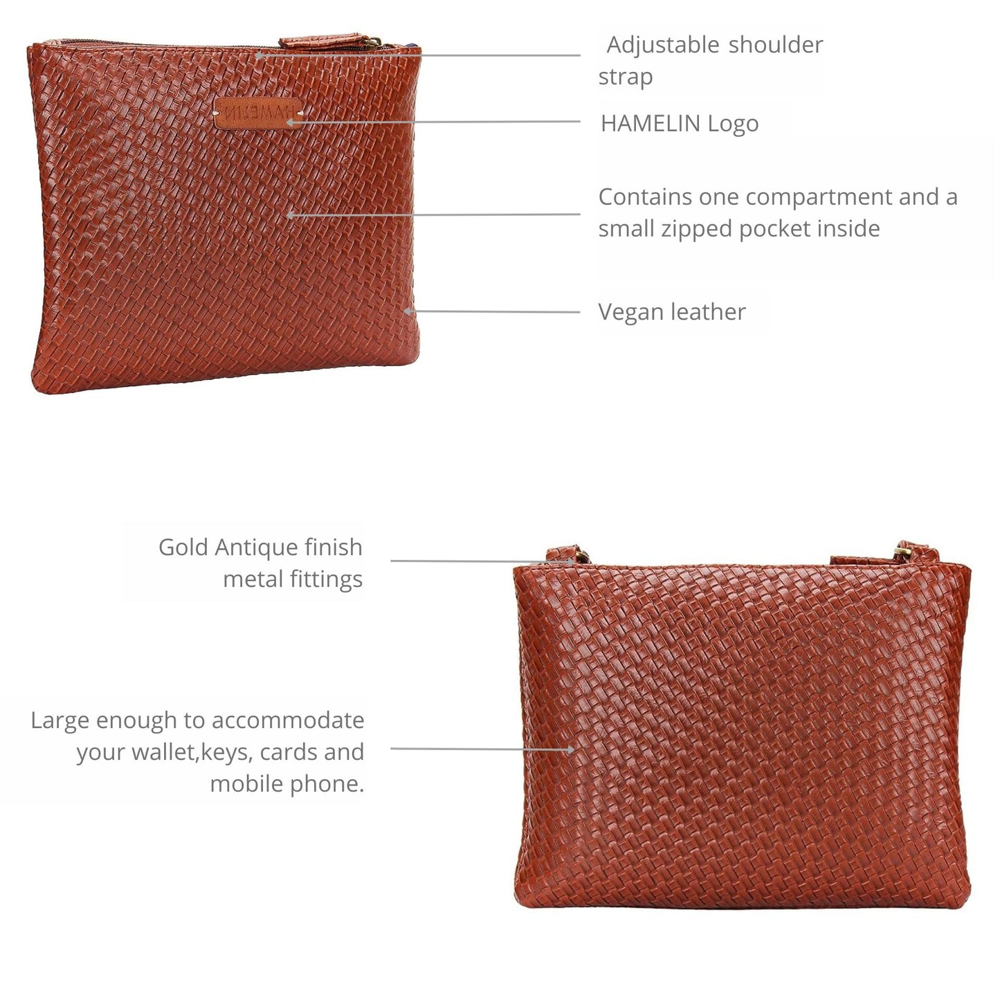 HAMELIN Everyday Sling Bags for Girls and Women | Stylish Vegan Leather Ladies Purse for Mobile Travel | Crossbody Bag | Designer Crossbody Bag |Side Purse |Ideal Women's Day Gifts, Brown
