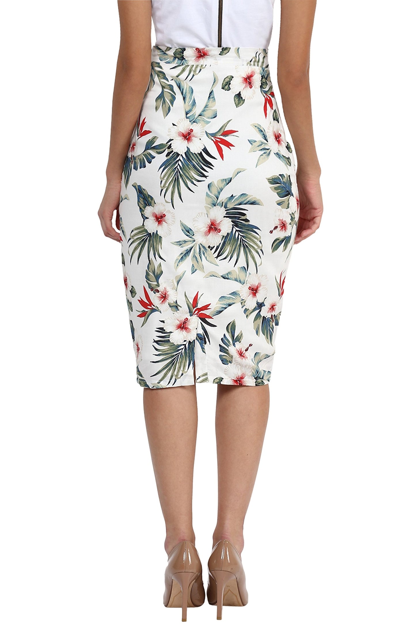 Miss Chase Women's Multicolored Mid Rise Floral Printed Pencil Skirt