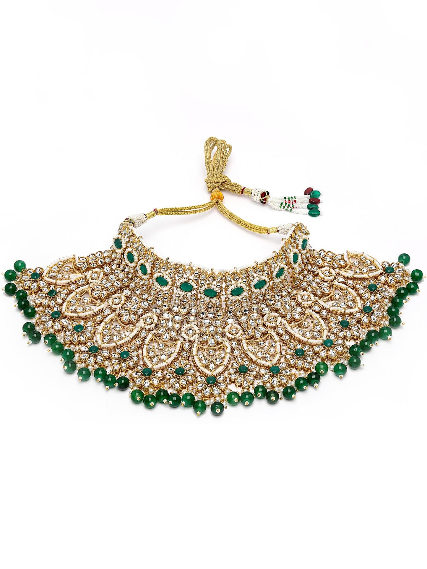 Karatcart Gold Plated Green Stone Ethnic Indian Traditional Kundan Dulhan Bridal Jewellery Set