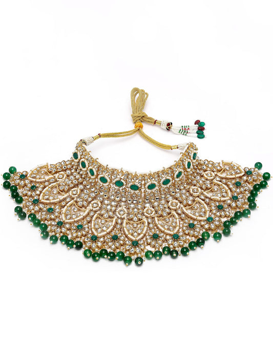 Karatcart Gold Plated Green Stone Ethnic Indian Traditional Kundan Dulhan Bridal Jewellery Set