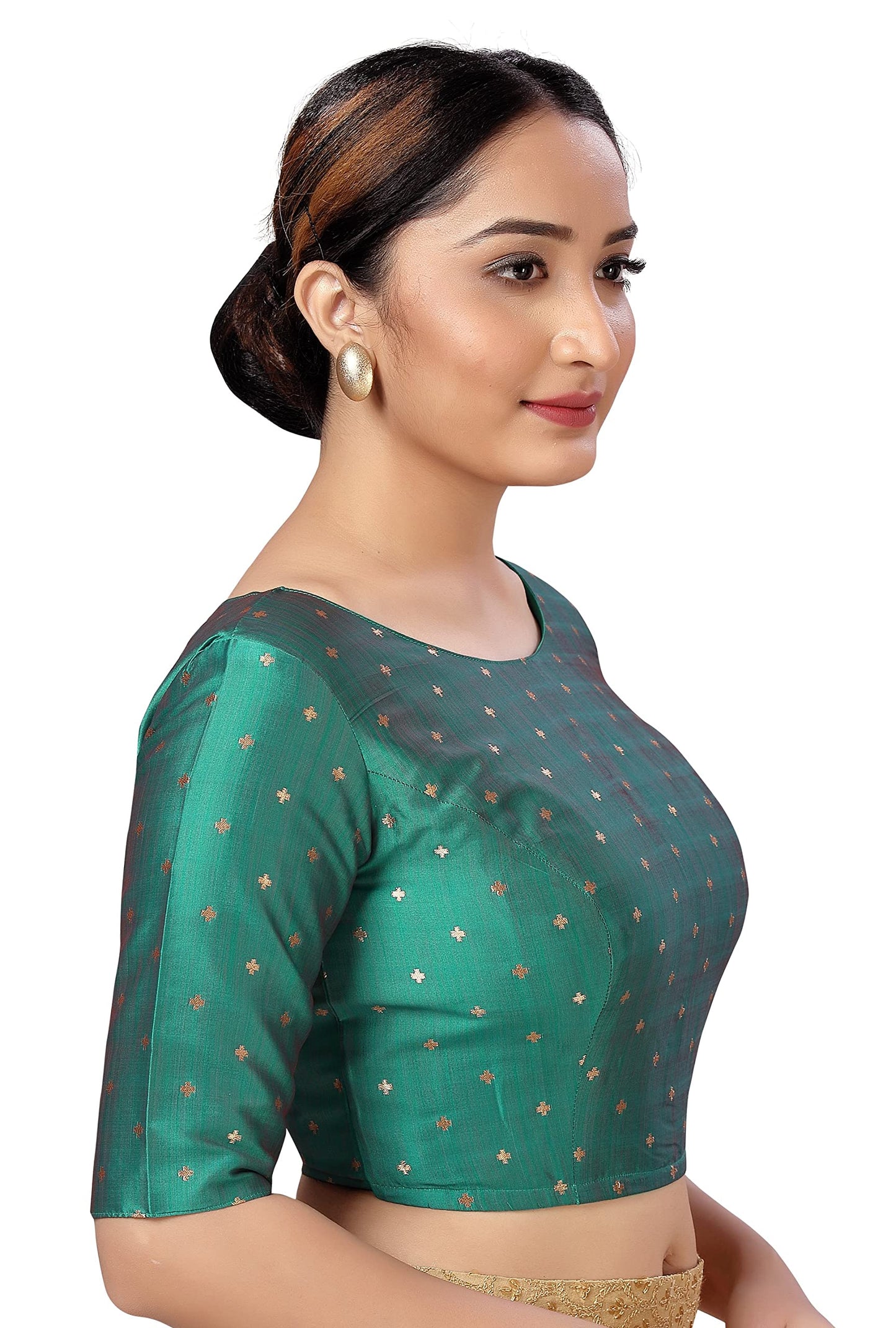 Studio Shringaar Women Silky Brocade Readymade Elbow Length Sleeves Saree Blouse(Rama Green, 36)