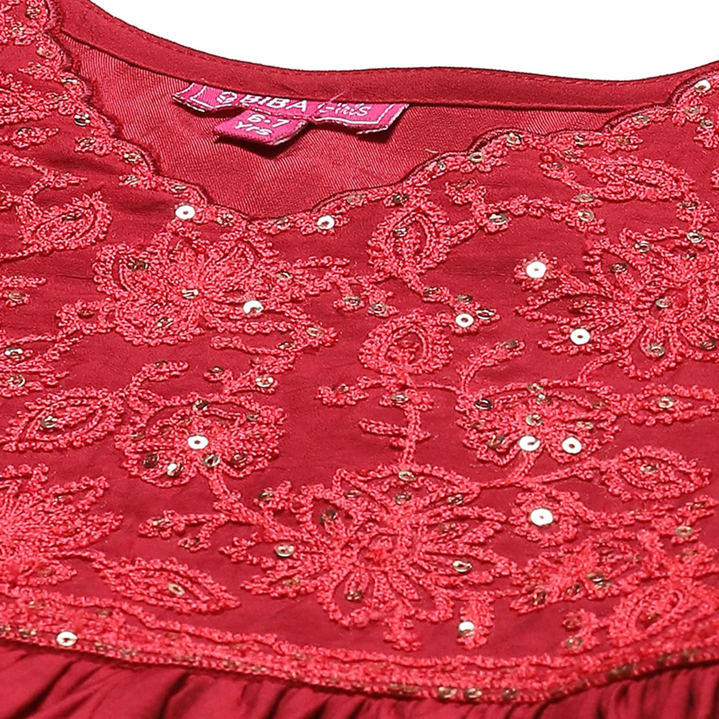 BIBA Girls Girl's Nylon Salwar Suit Set (KW4812AW22RED_Red