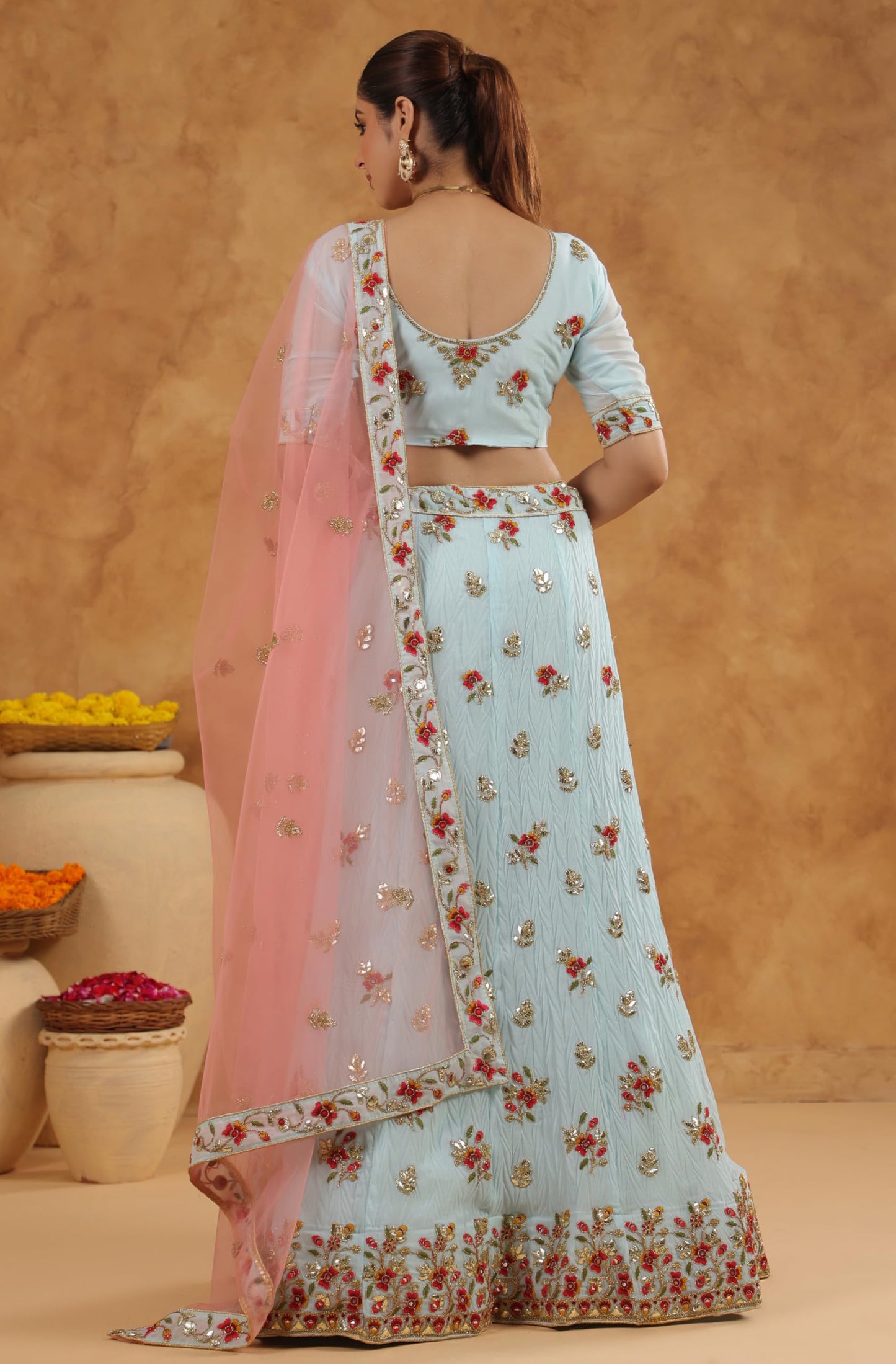 Janasya Women's Light Blue Art Silk Zari Embroidered Semi-Stitched Lehenga Choli with Dupatta Set (JAB24LC01894)