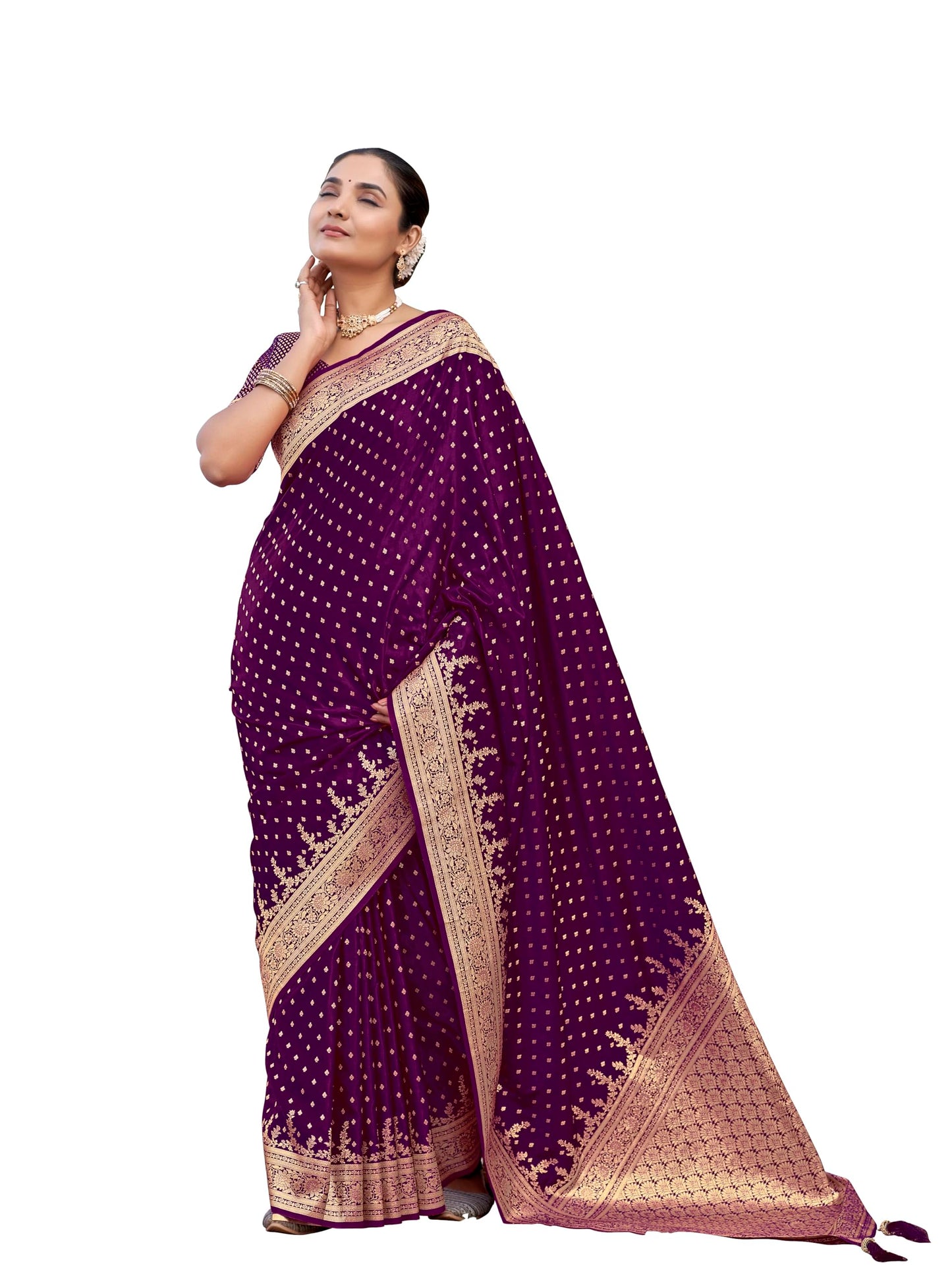 MANOHARI Women's Most Trendy Banarasi Satin Silk Woven Purple Saree With Heavy Jacquard Work Saree With Blouse Piece_MN1996