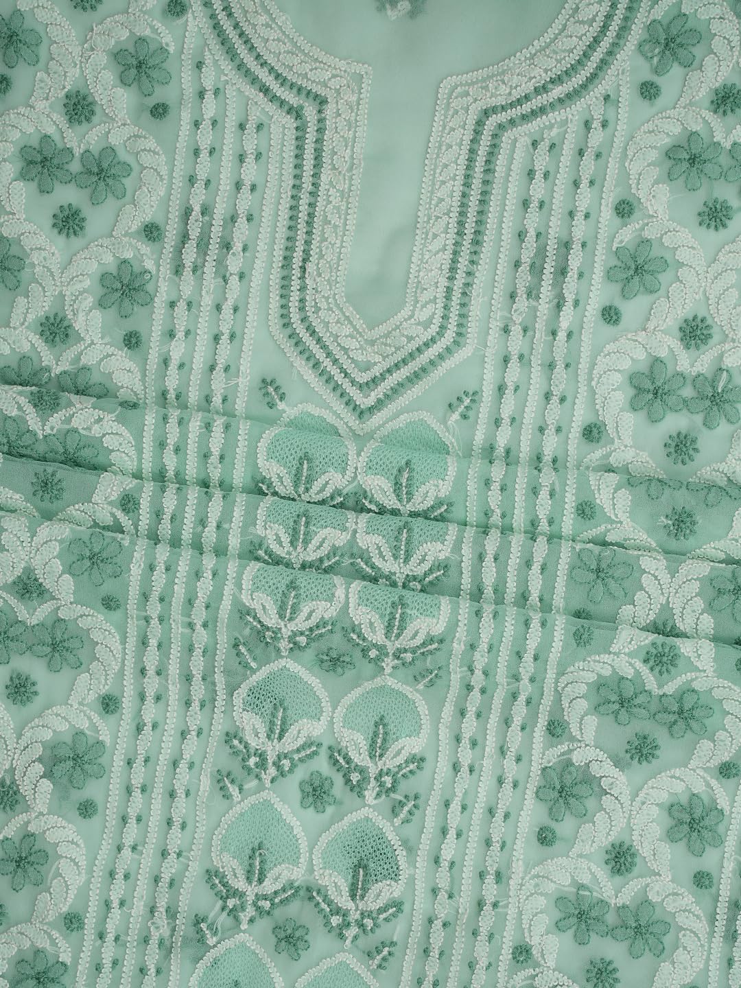 Ada Hand Embroidered Lucknowi Chikankari Unstitched Georgette Dress Material Suit Piece with Dupatta for Women 01A867502 Seafoam Green