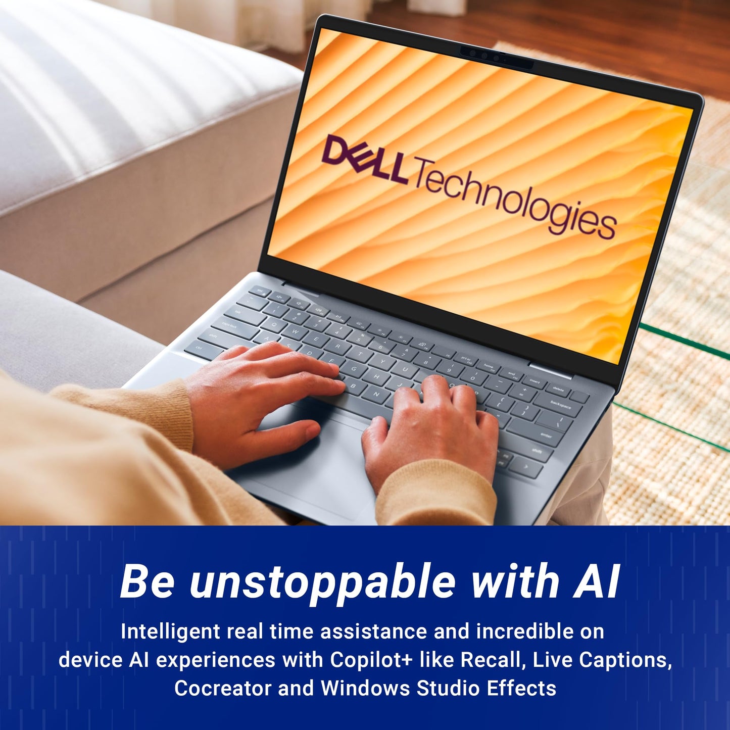 Dell 14, AMD Ryzen AI R7-350 Processor, 16GB LPDDR5X RAM, 1TBSSD, FHD Plus 14"/35.56cm, Win 11+Office H&S 2024, Ice Blue, 1.52Kg, 300Nits Display,AMD Radeon Graphics, Backlit+FPS KB, AI Powered Laptop